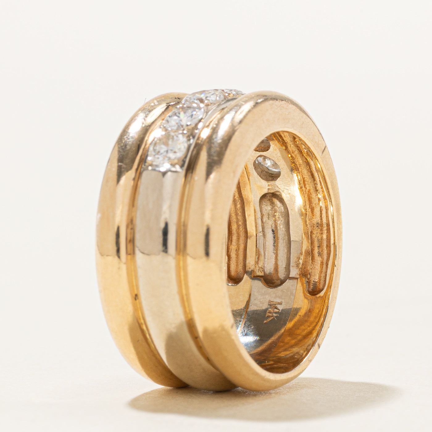 14K Yellow Gold Diamond Grooved Band | 0.75ctw | SZ 8.25