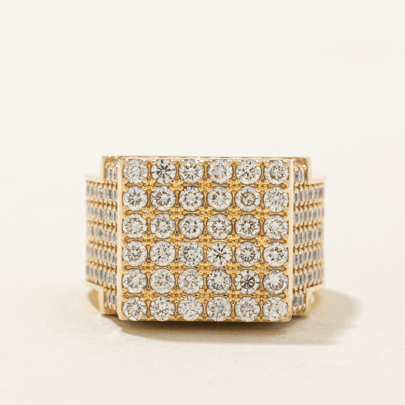 14k Diamond Grid Statement Signet Ring | 6.48ctw | SZ 9.75