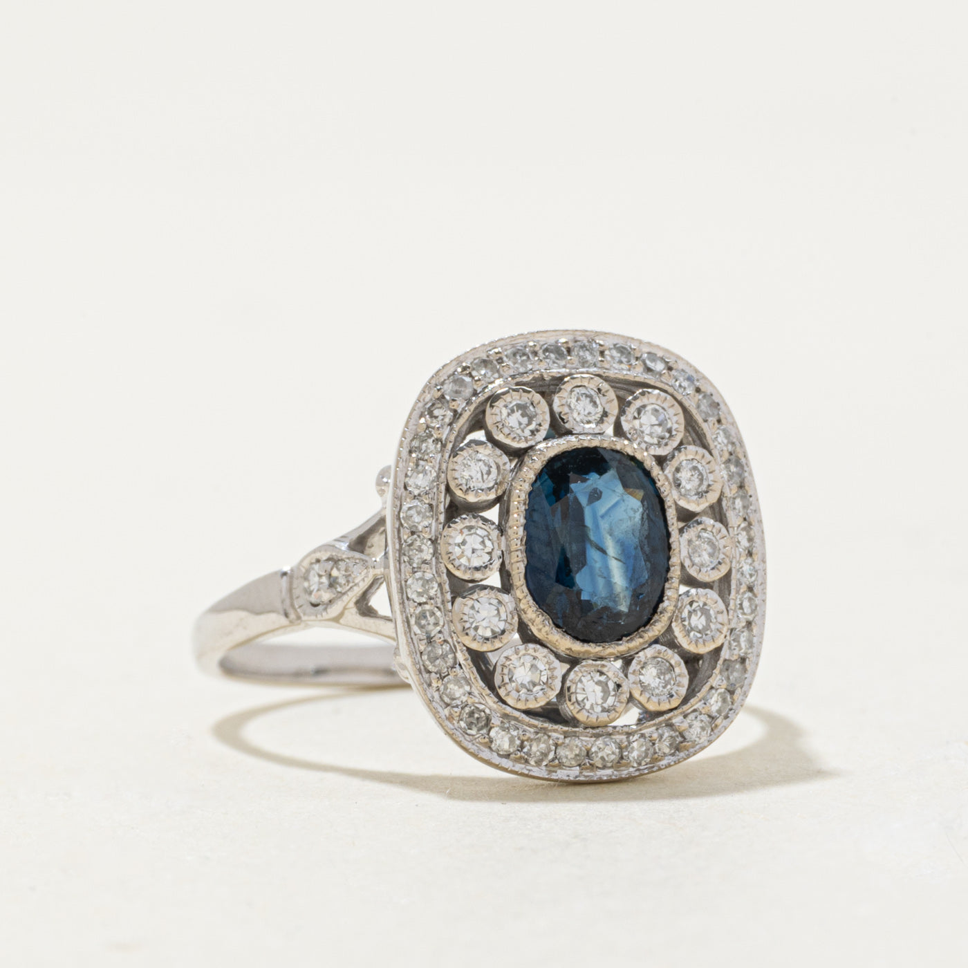 '100 Ways' 14k White Gold Art Deco Inspired Sapphire & Diamond Ring | 0.88ct, 0.30ctw | SZ 6.75