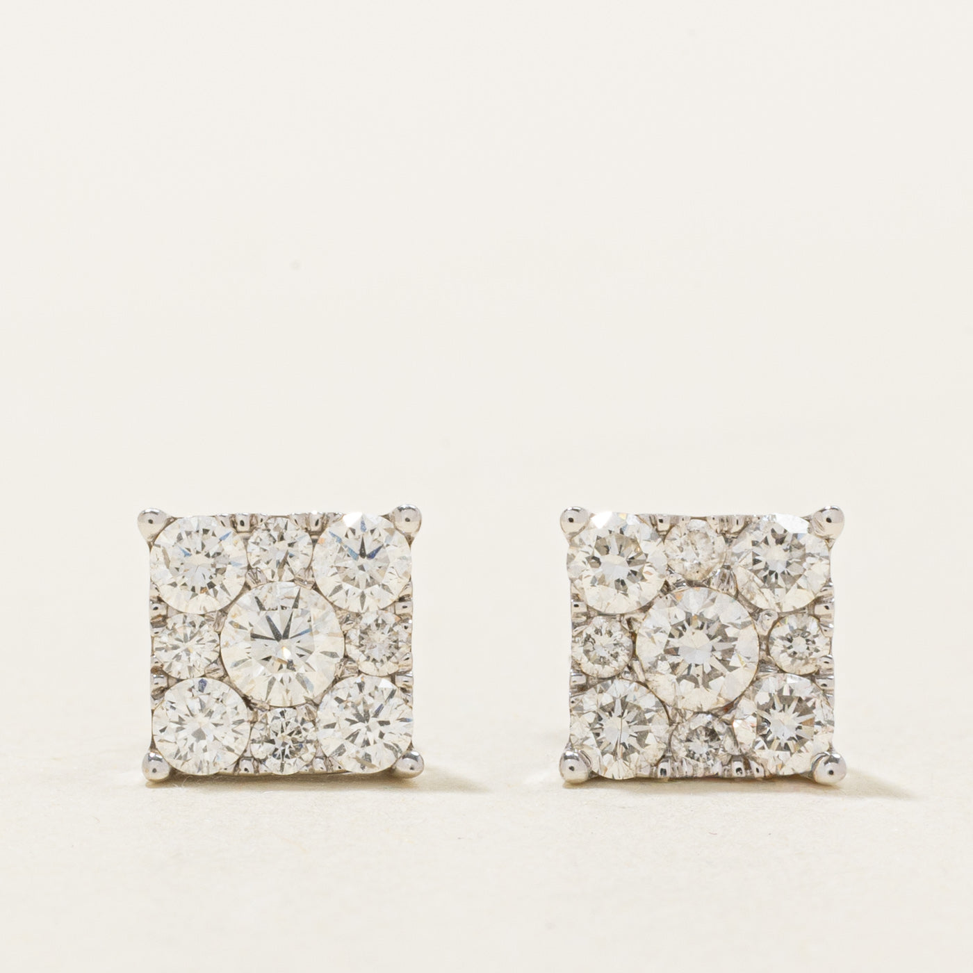 14k Diamond Square Cluster Stud Earrings | 0.80ctw