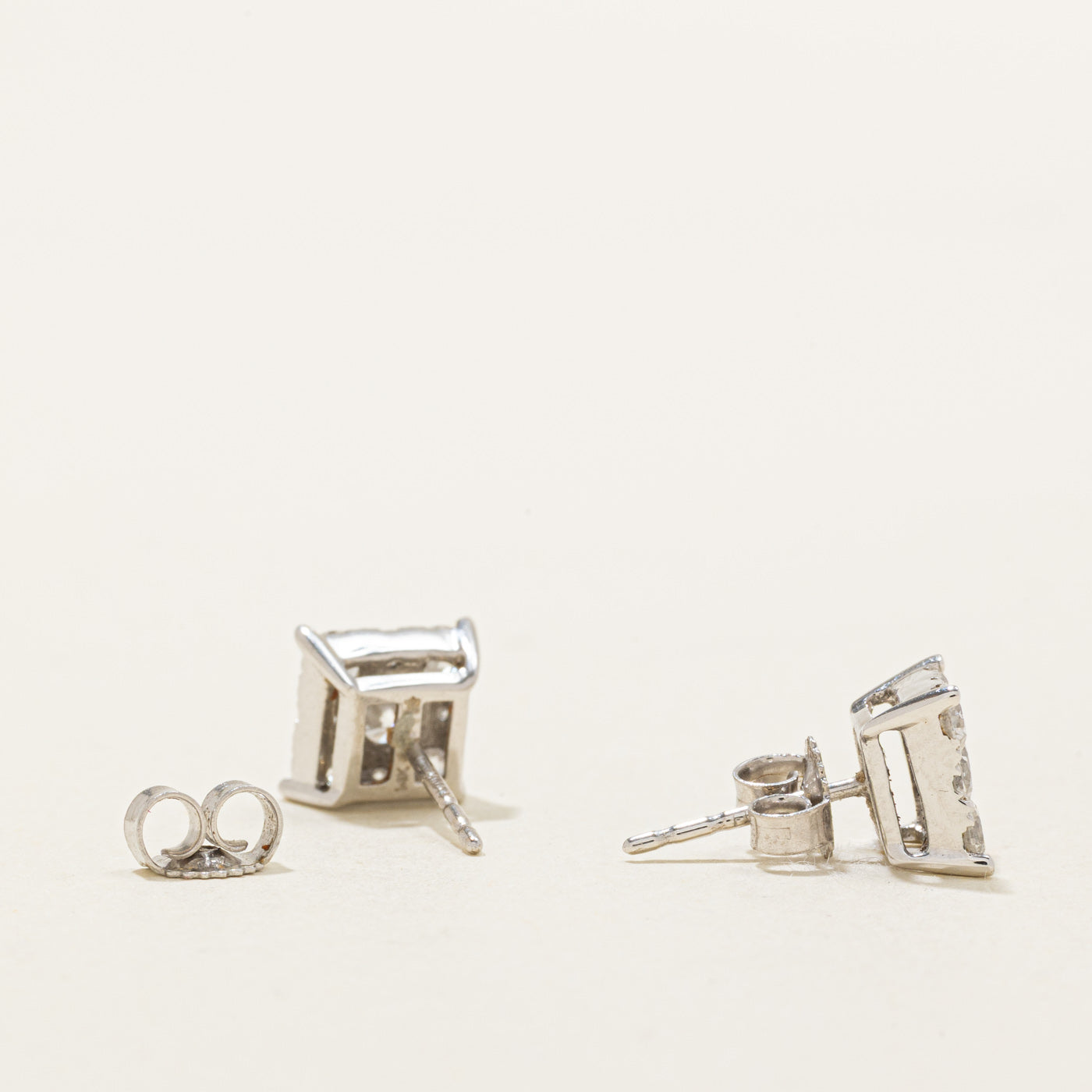 14k Diamond Square Cluster Stud Earrings | 0.80ctw