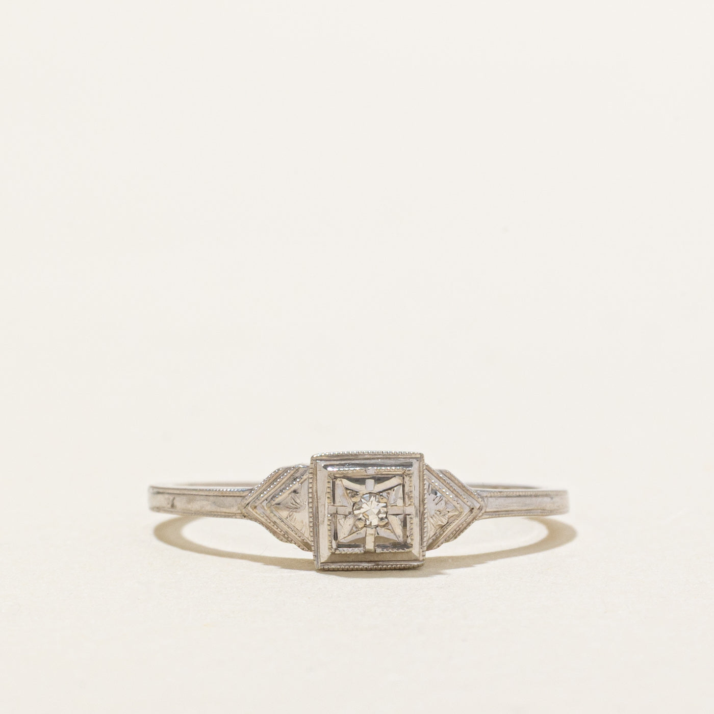 14K Diamond Milgrain Geometric Ring | SZ 7.0