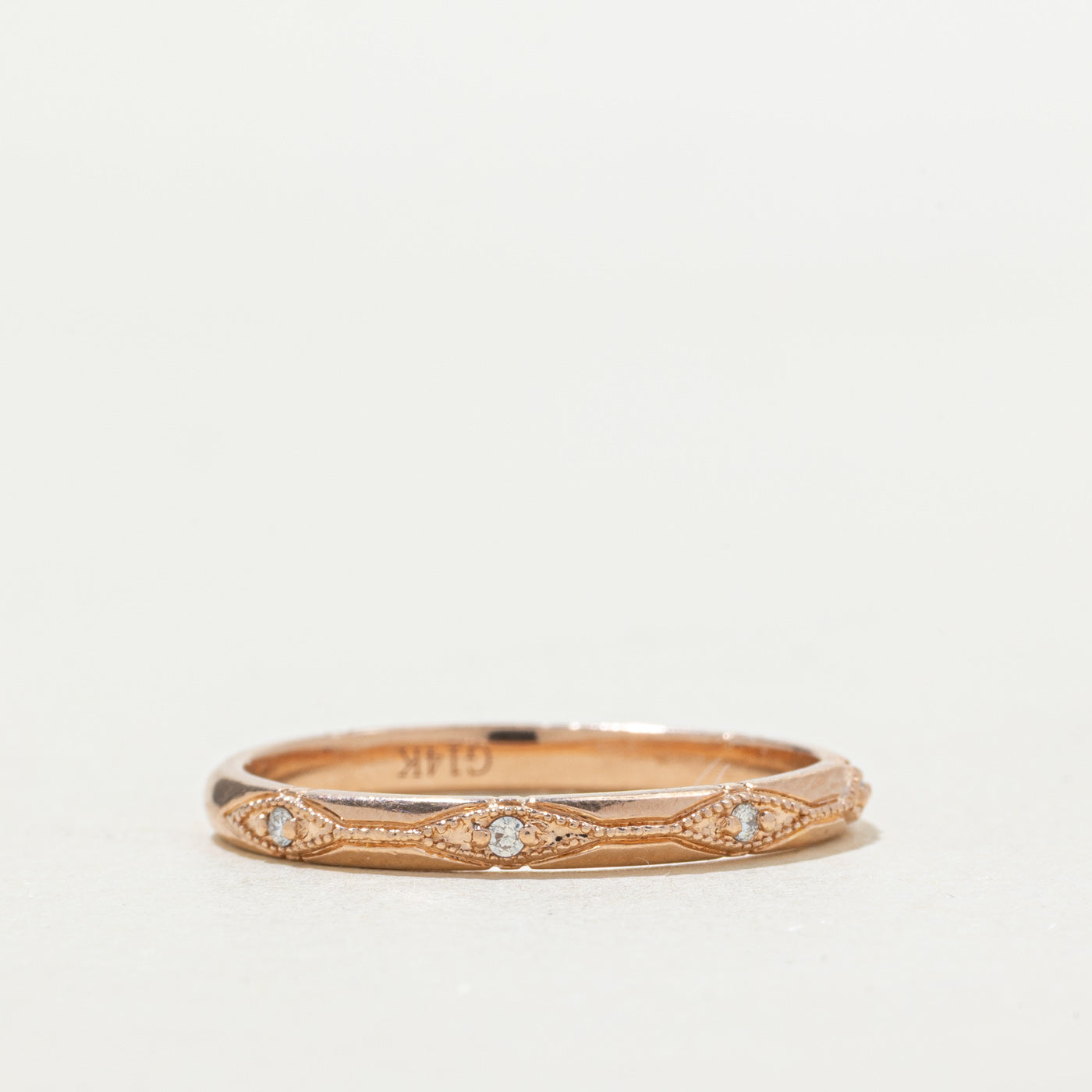 14k Diamond Milgrain Pattern Band | SZ 8.25