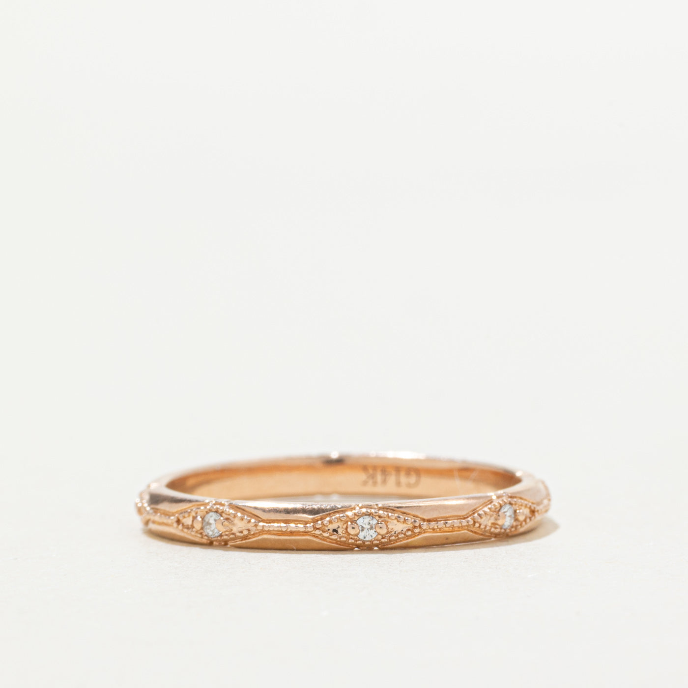 14k Diamond Milgrain Pattern Band | SZ 8.25