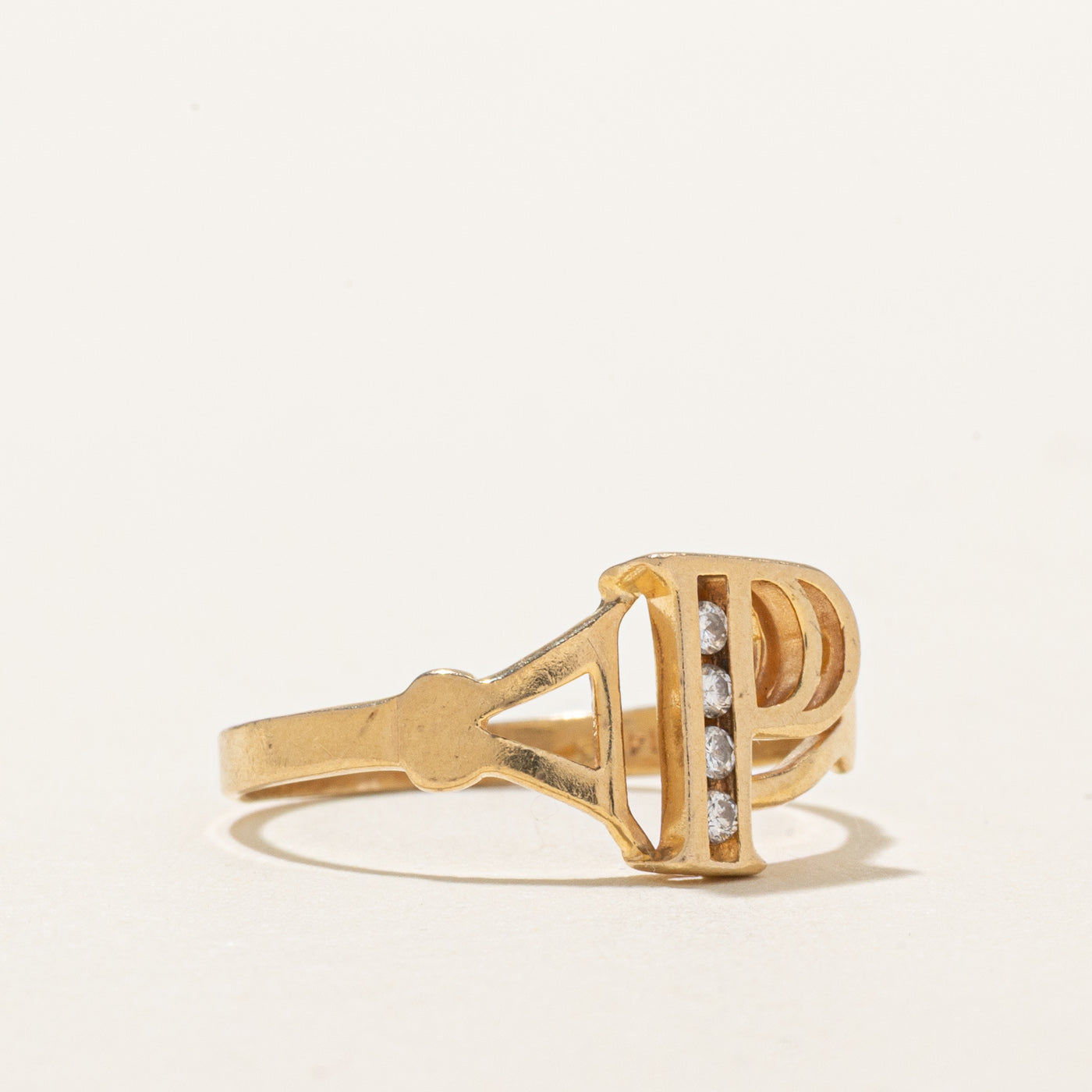 14K Yellow Gold Diamond "P" Initial Ring | SZ 6.5