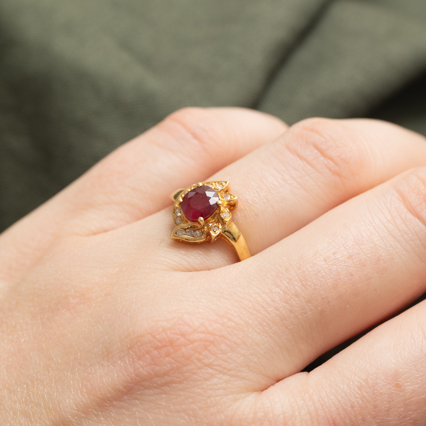 18K Ruby & Diamond Semi Halo Ring | 0.88ct, 0.13ctw | SZ 6.25