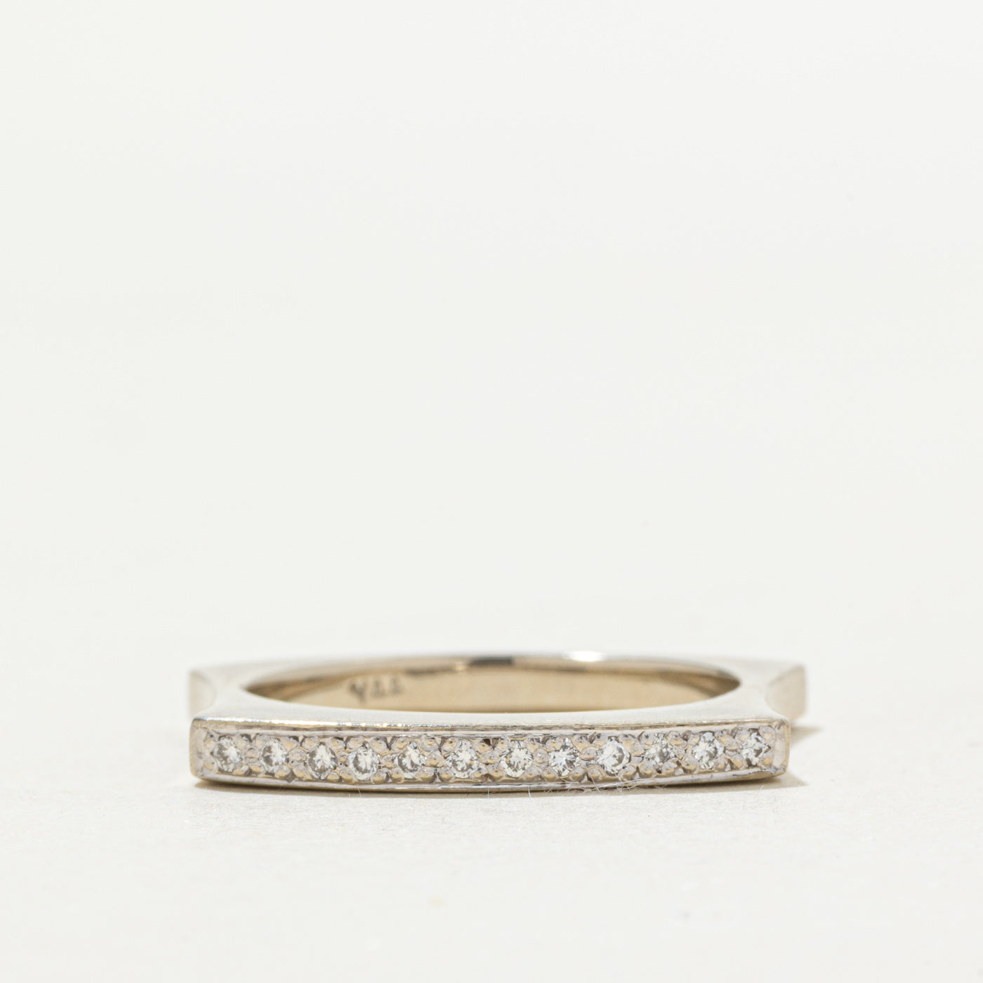 14k White Gold Pavé Set Diamond Soft Square Ring | SZ 7.5