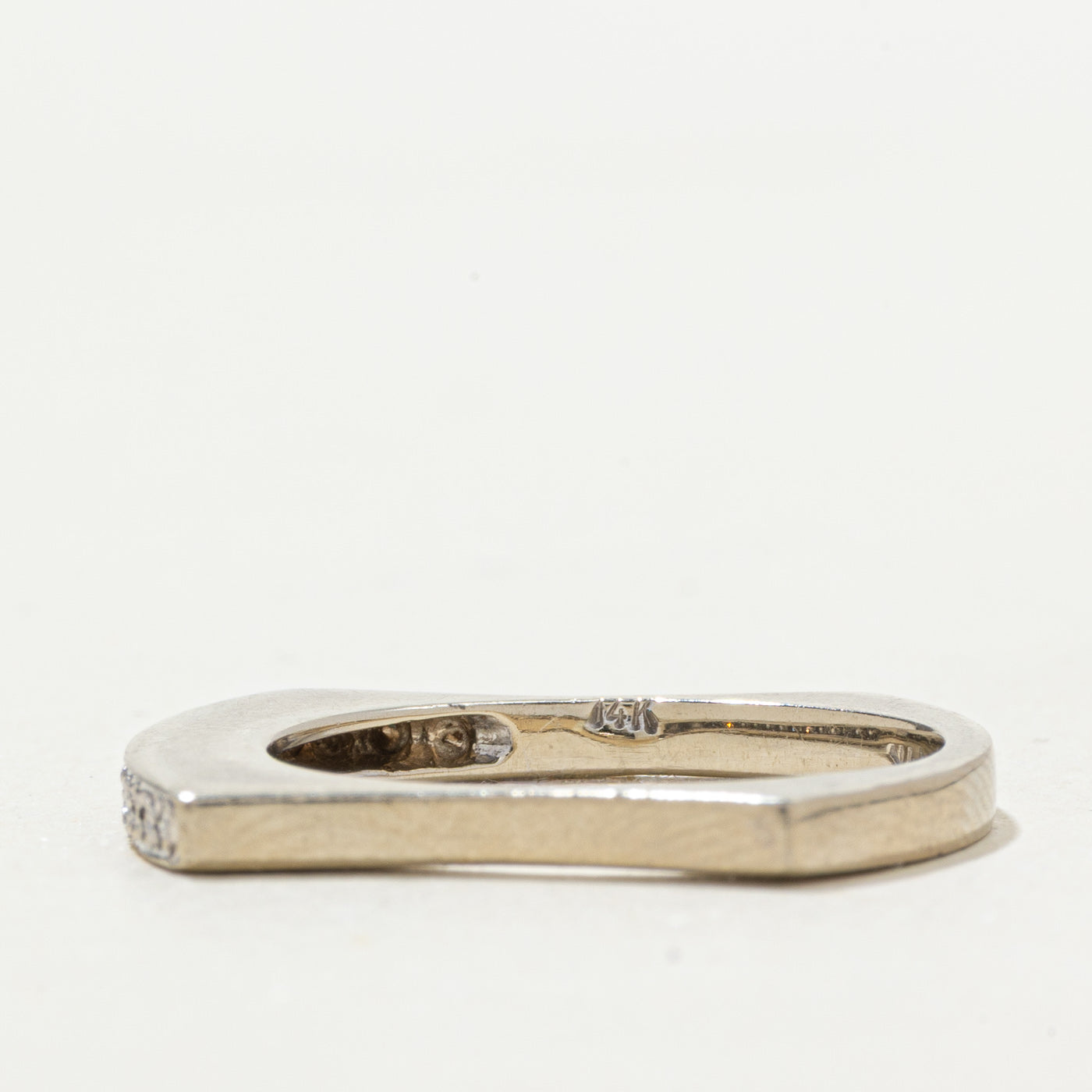 14k White Gold Pavé Set Diamond Soft Square Ring | SZ 7.5