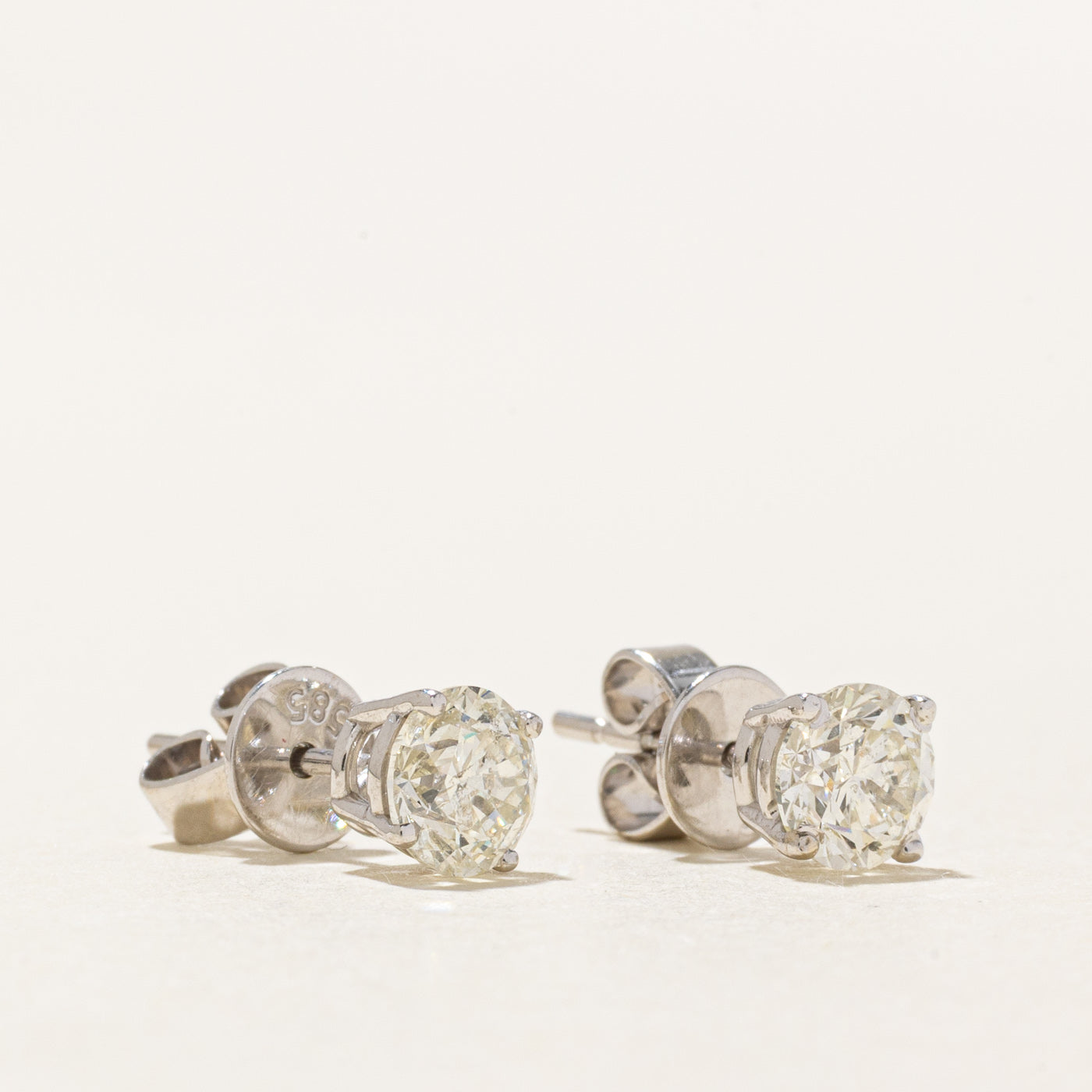 14k White Gold Solitaire Diamond Stud Earrings | 0.90ctw SI2/I1 I/J