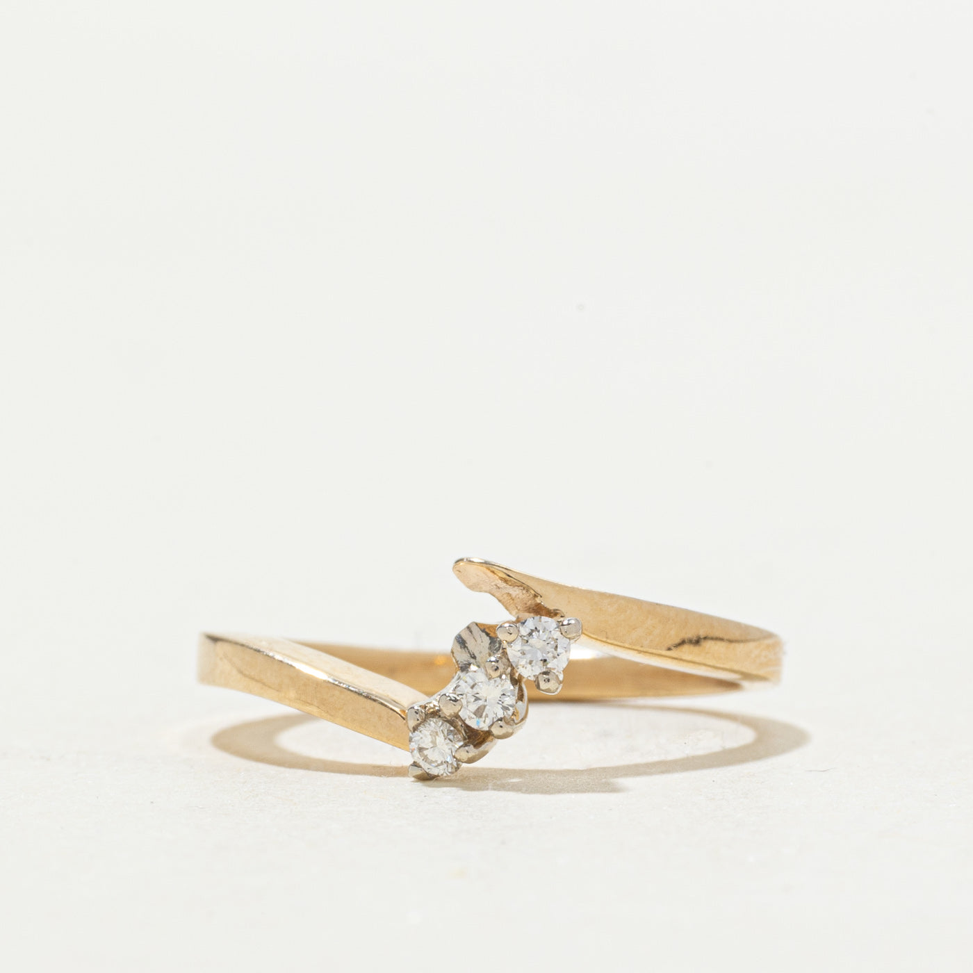 14k Three Stone Diamond Bypass Ring | SZ 4.25