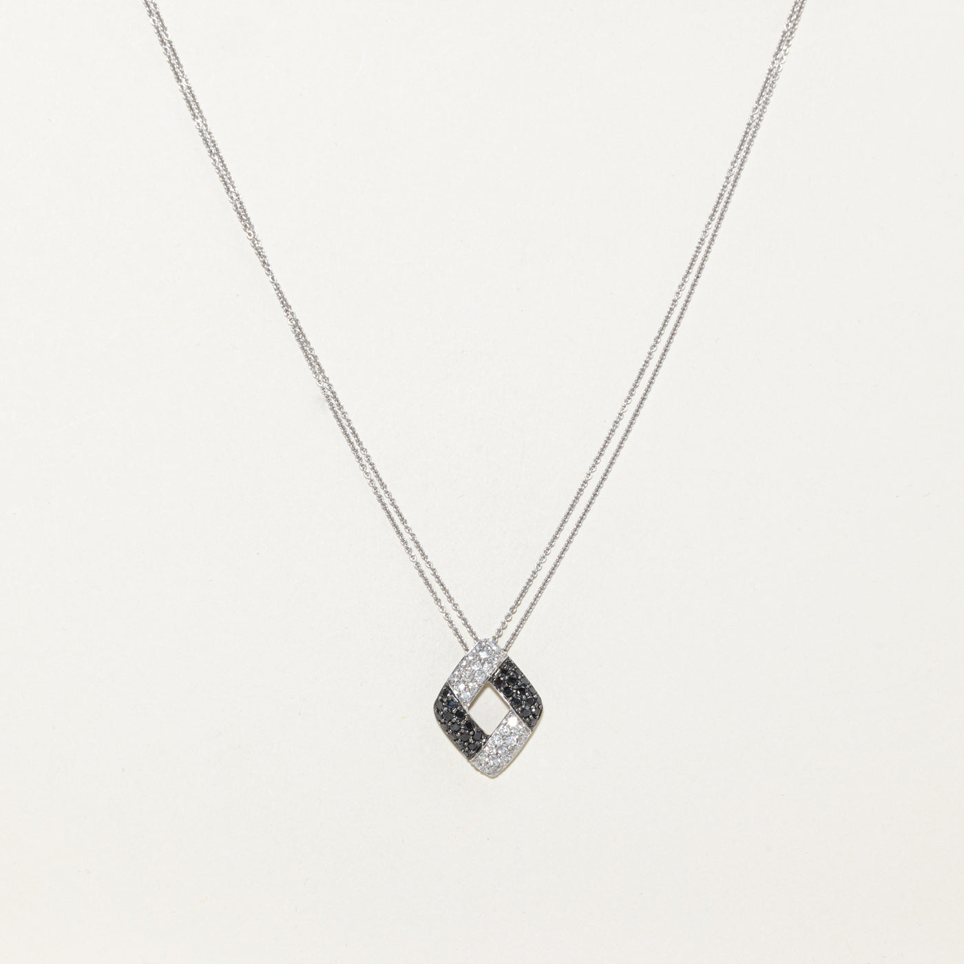14k Black & White Diamond Geometric Pendant Necklace | 1.46ctw | 16"