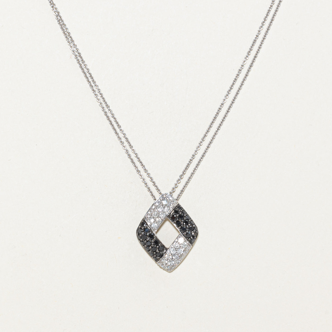 14k Black & White Diamond Geometric Pendant Necklace | 1.46ctw | 16"