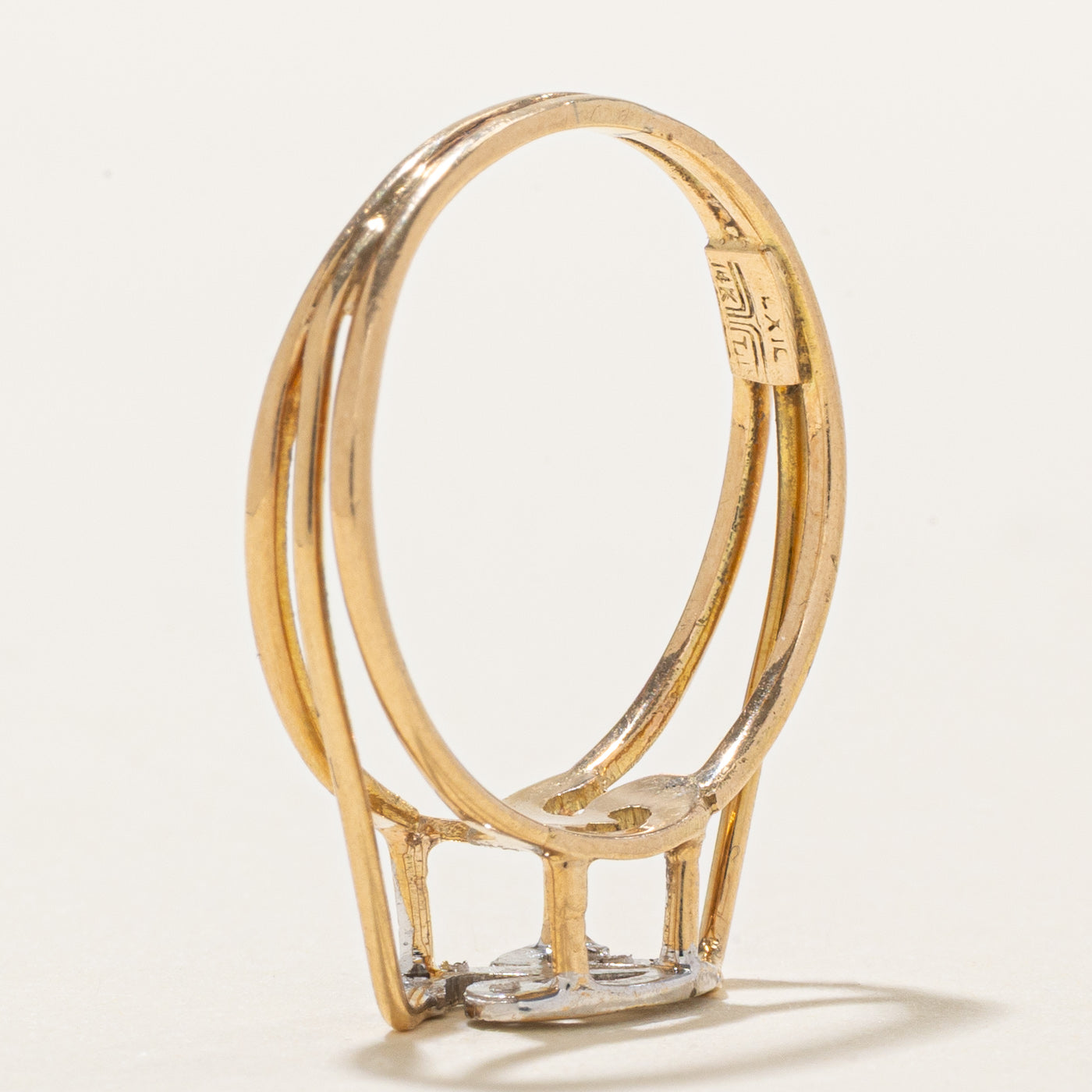 14K Two Tone Gold Diamond "R" Ring | SZ 8.25