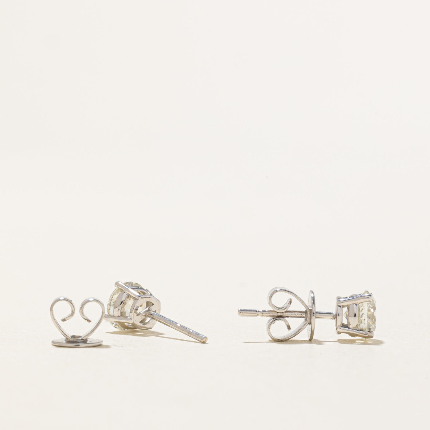 14k White Gold Solitaire Diamond Stud Earrings | 0.90ctw SI2/I1 I/J