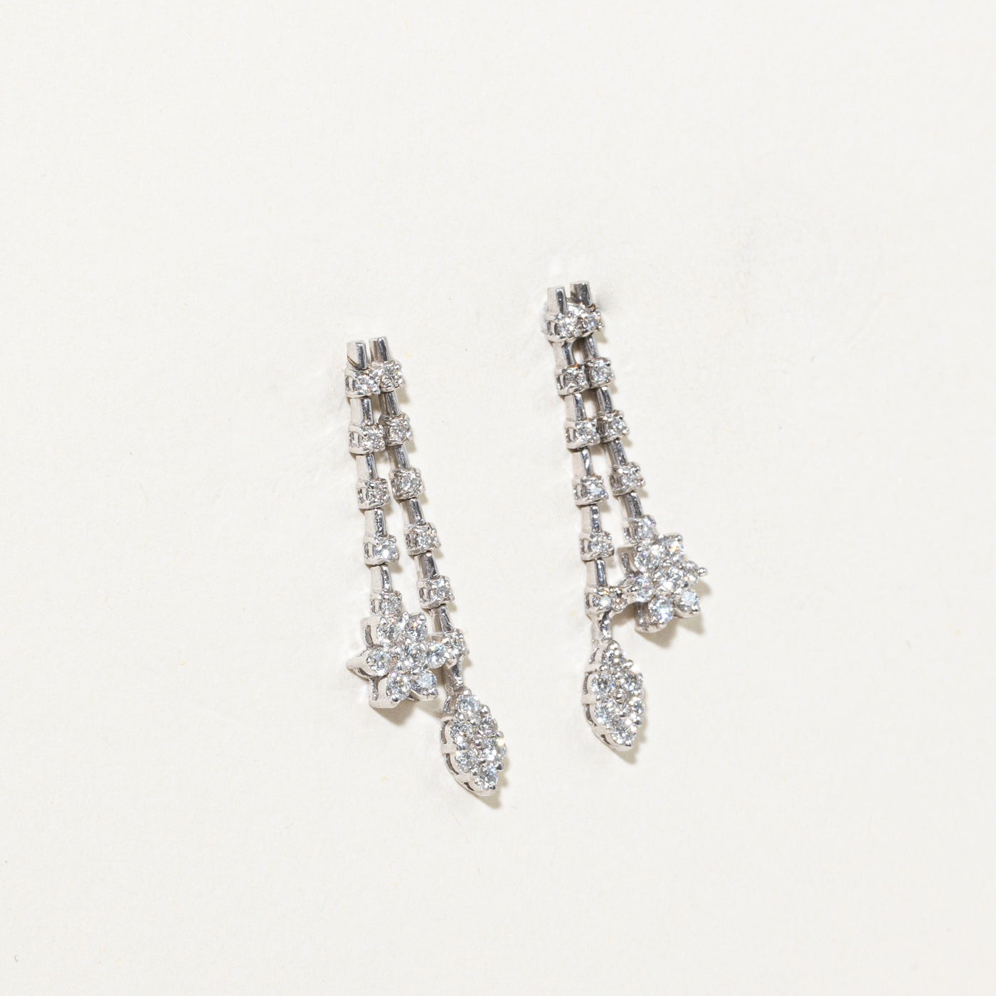 18k Diamond Floral Cluster Drop Earrings | 1.01ctw