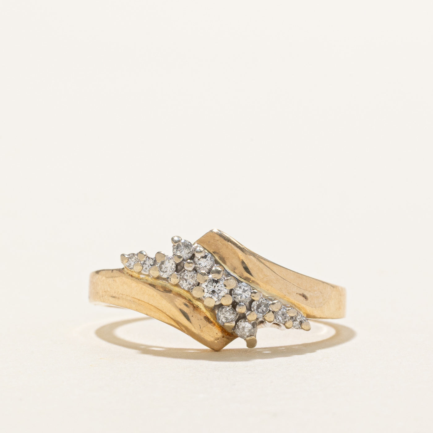 14K Diamond Cluster Bypass Ring | SZ 7.5