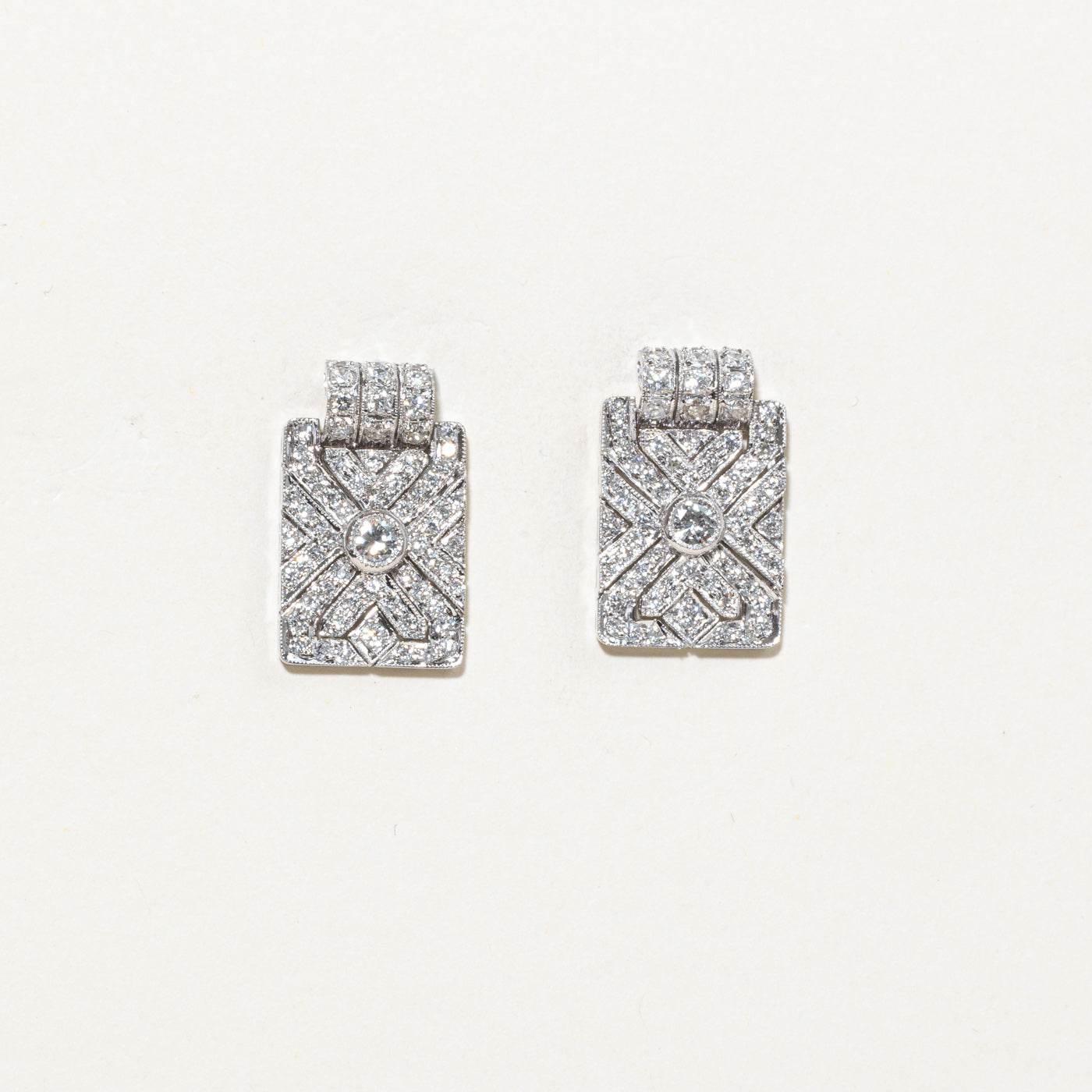 18k Pavé Set Diamond Geometric Stud Earrings | 1.37ctw