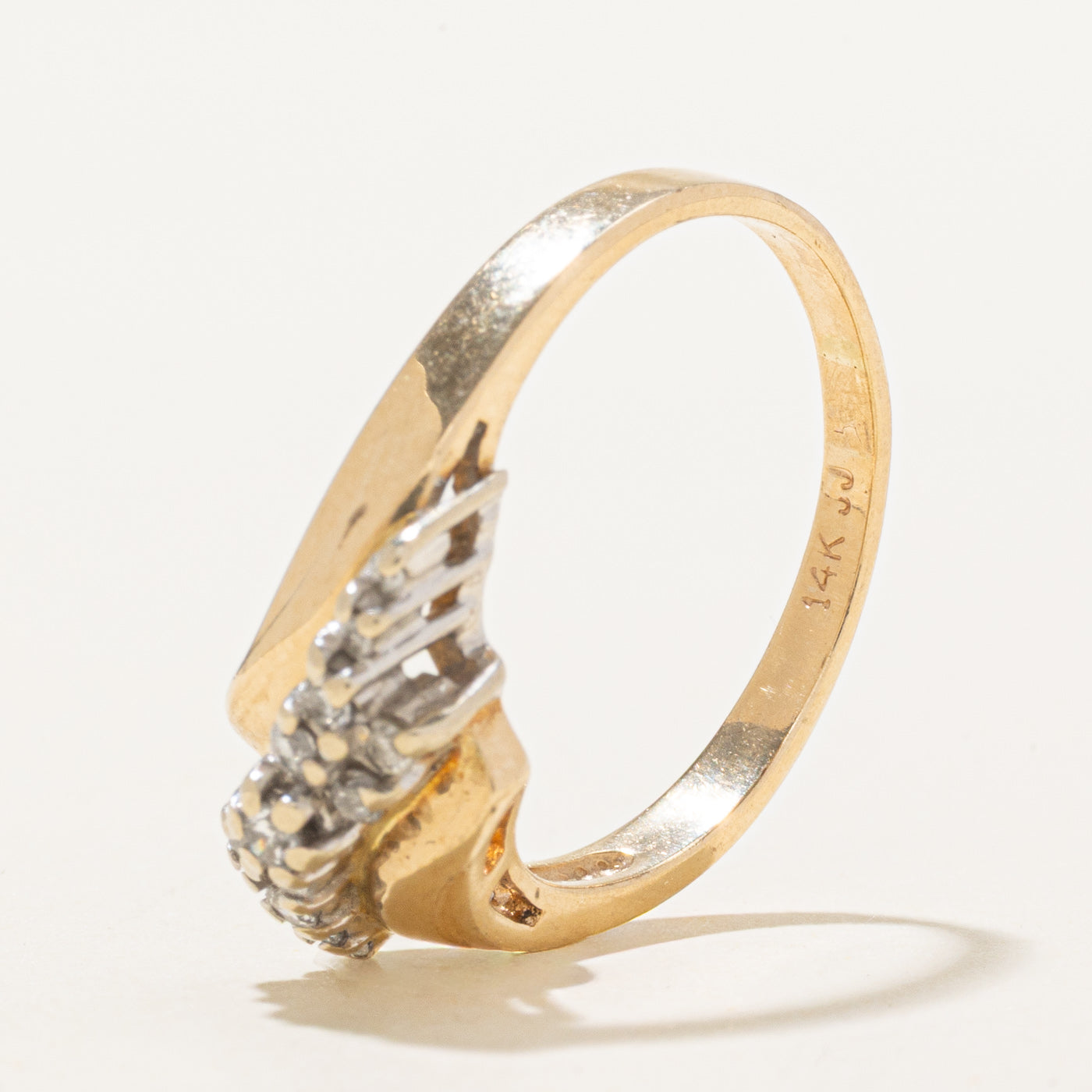 14K Diamond Cluster Bypass Ring | SZ 7.5