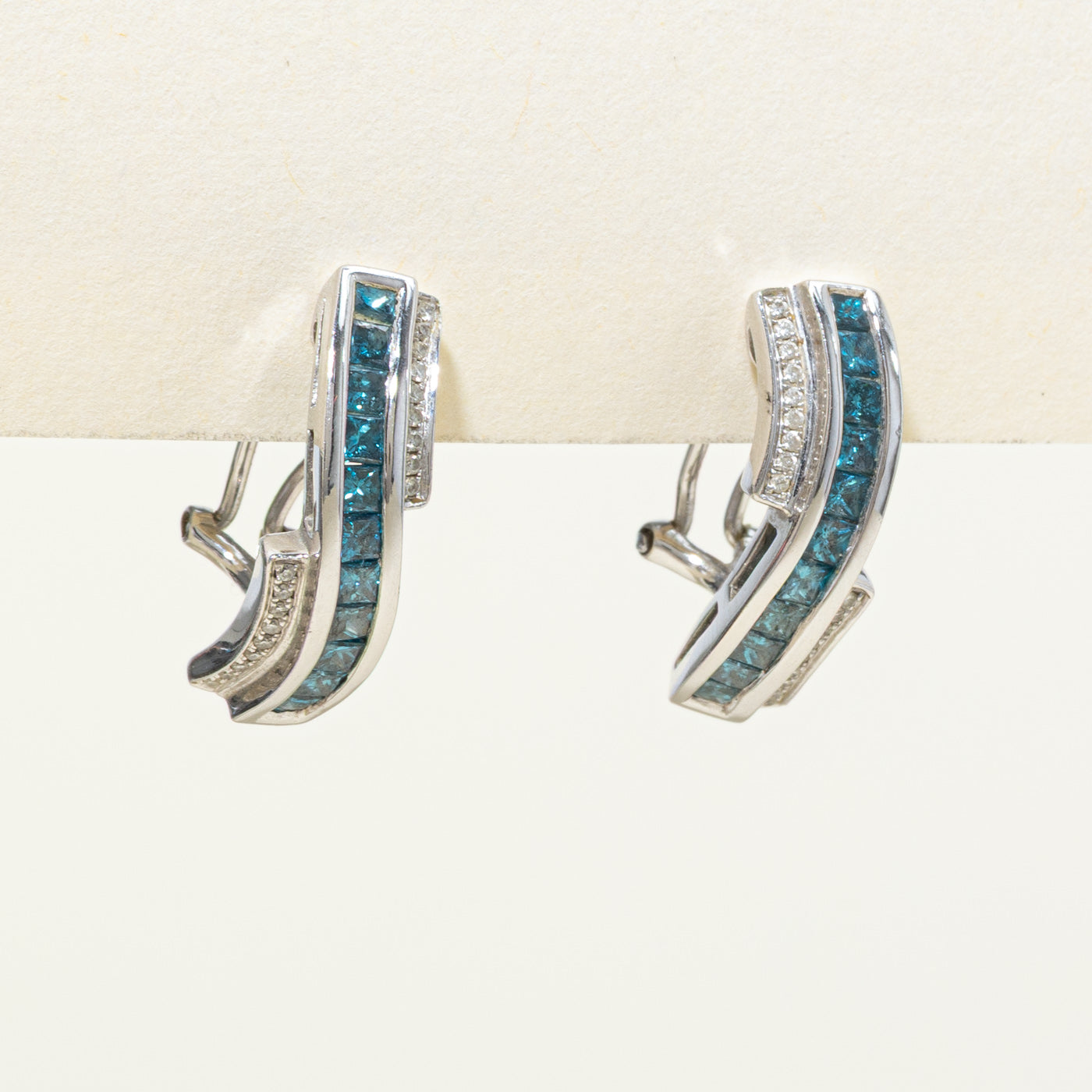 14k Gray Blue & White Diamond Multi Row Half Hoop Earrings | 1.15ctw