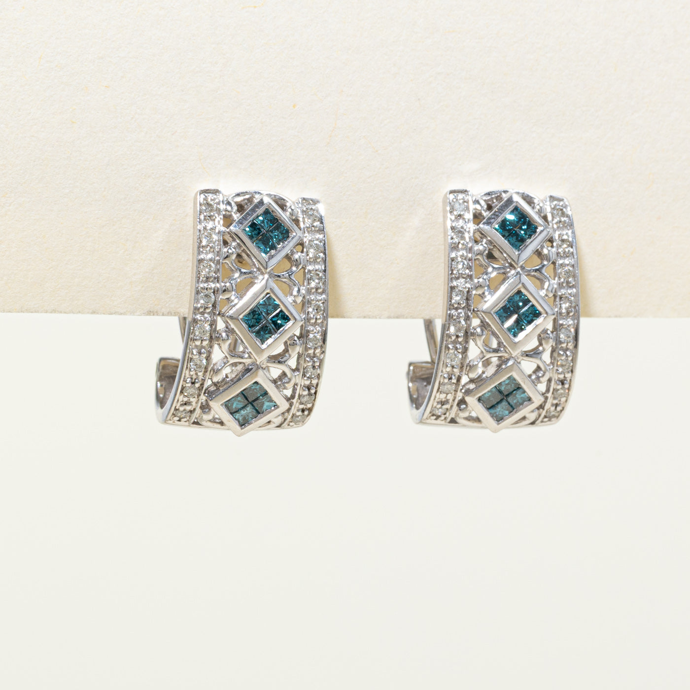 14k Princess Cut Gray Blue & White Diamond Earrings | 0.68ctw