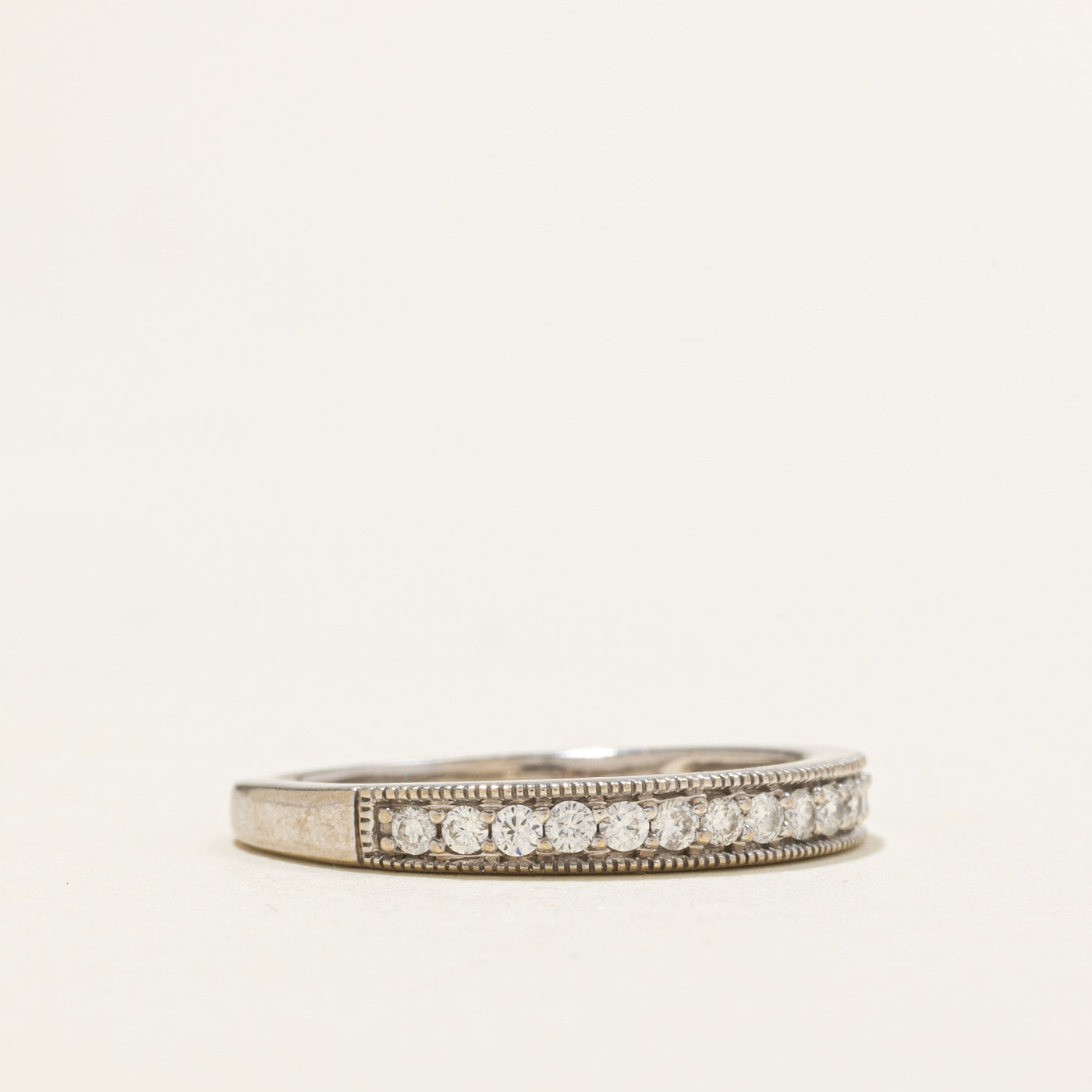 10K White Gold Semi Eternity Diamond Milgrain Band | 0.23ctw | SZ 7.5