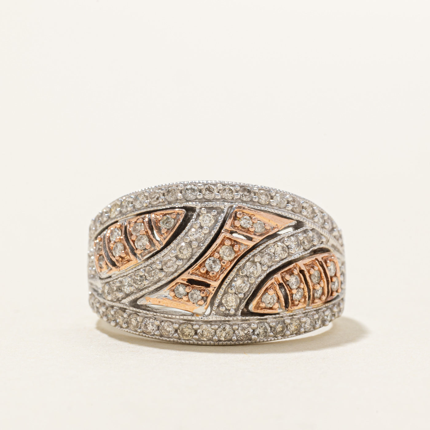 Bague géométrique bicolore en or 10 carats sertie de diamants | 0,40 ct au total | Taille 8,5