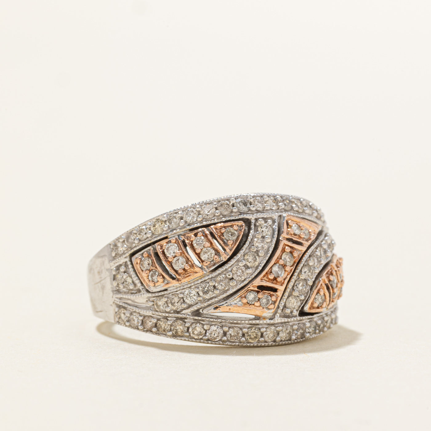 10K Two Tone Diamond Geometric Band | 0.40ctw | SZ 8.5