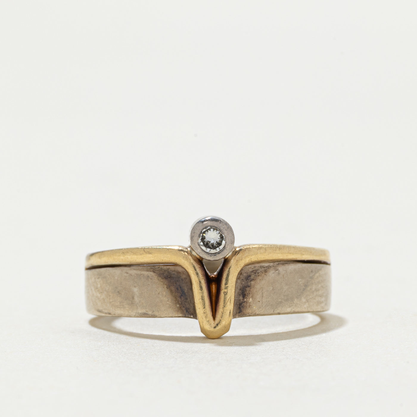 14k Bezel Set Diamond Abstract Ring | SZ 6