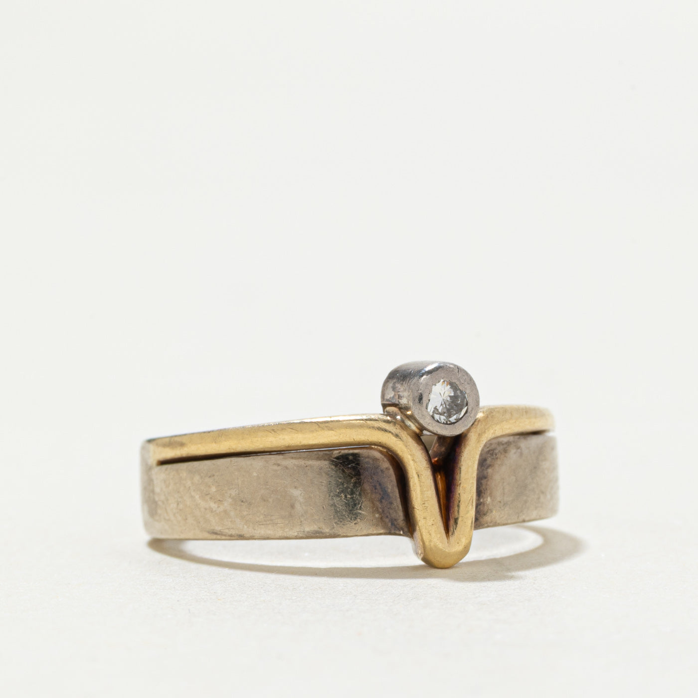 14k Bezel Set Diamond Abstract Ring | SZ 6