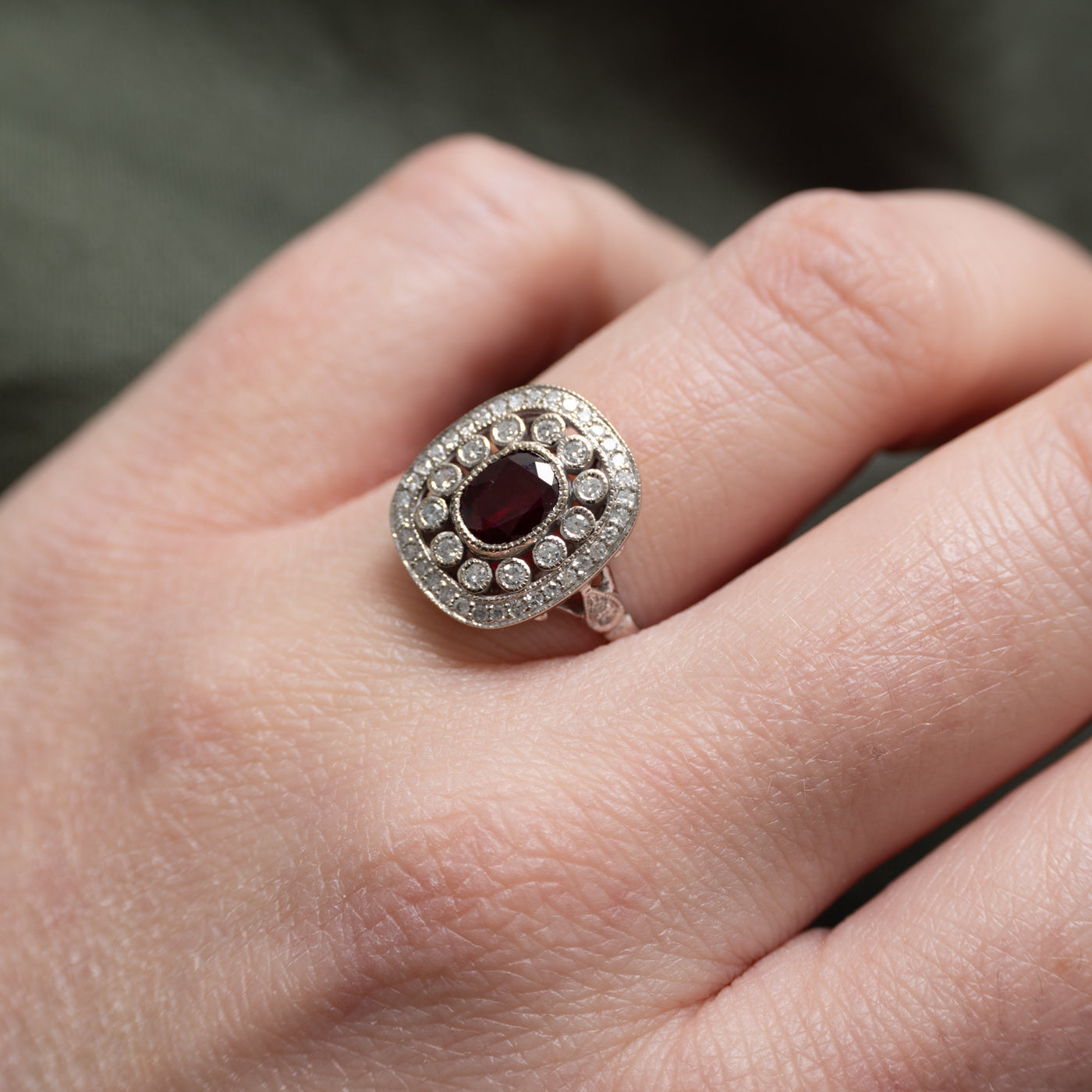 '100 Ways' 14k White Gold Art Deco Inspired Ruby & Diamond Ring | 0.93ct, 0.30ctw | SZ 6.75