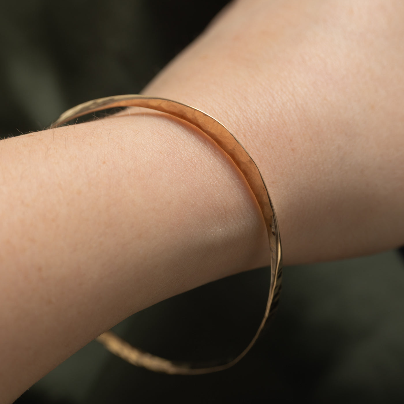 10k Yellow Gold Hammered Bangle Bracelet | 8"