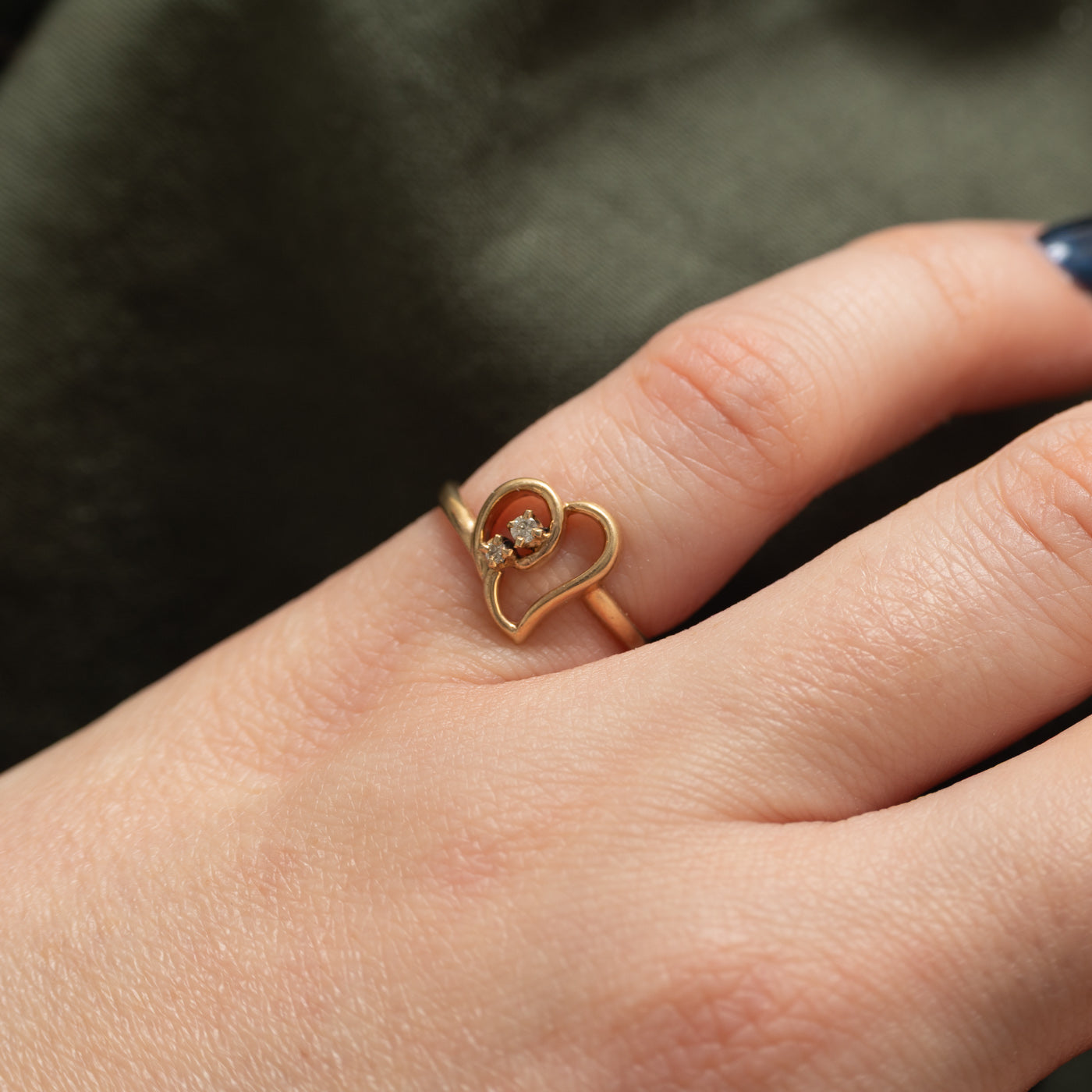 10K Two Stone Diamond Open Heart Ring | SZ 4.5