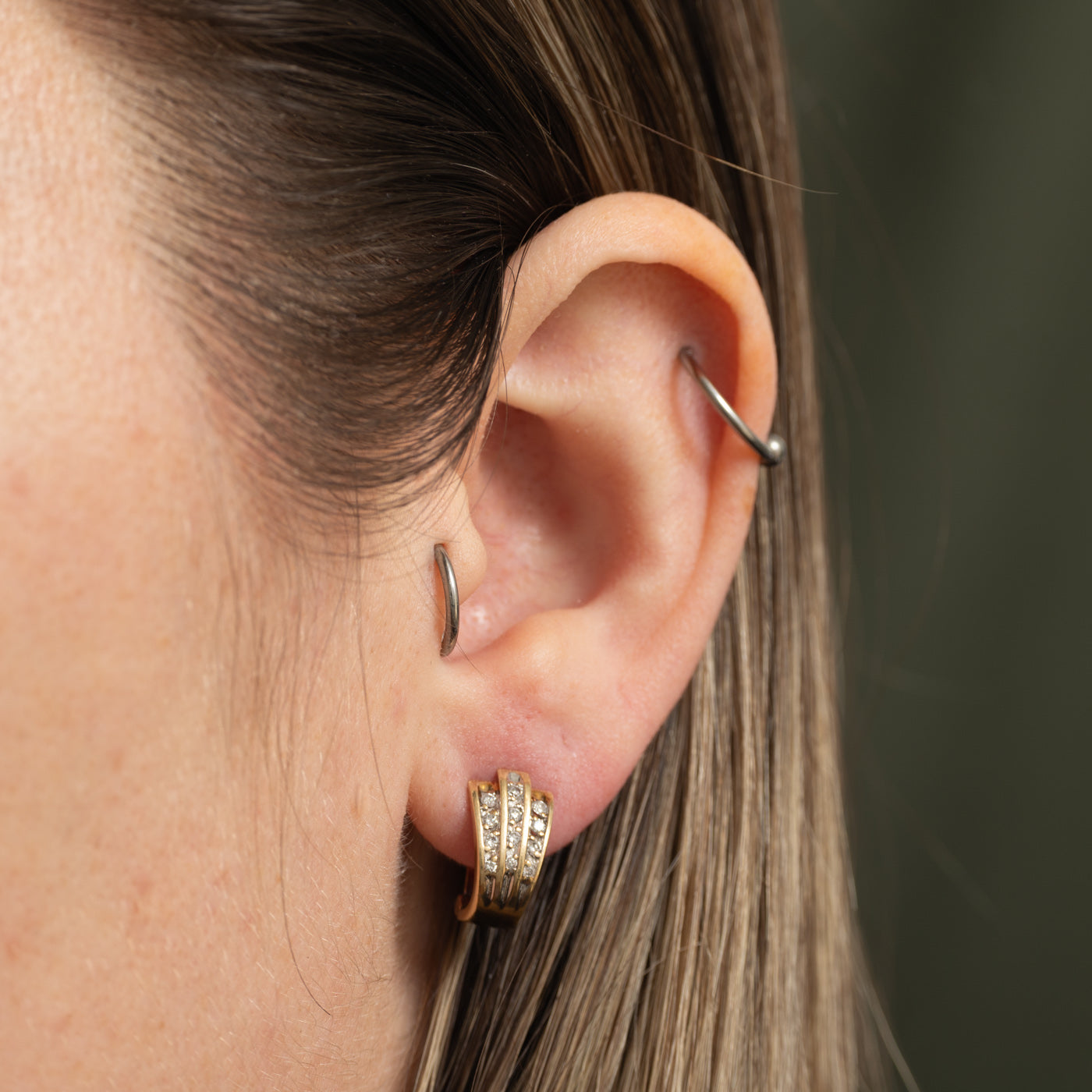 14k Diamond Multi Column Huggie Earrings | 0.21ctw