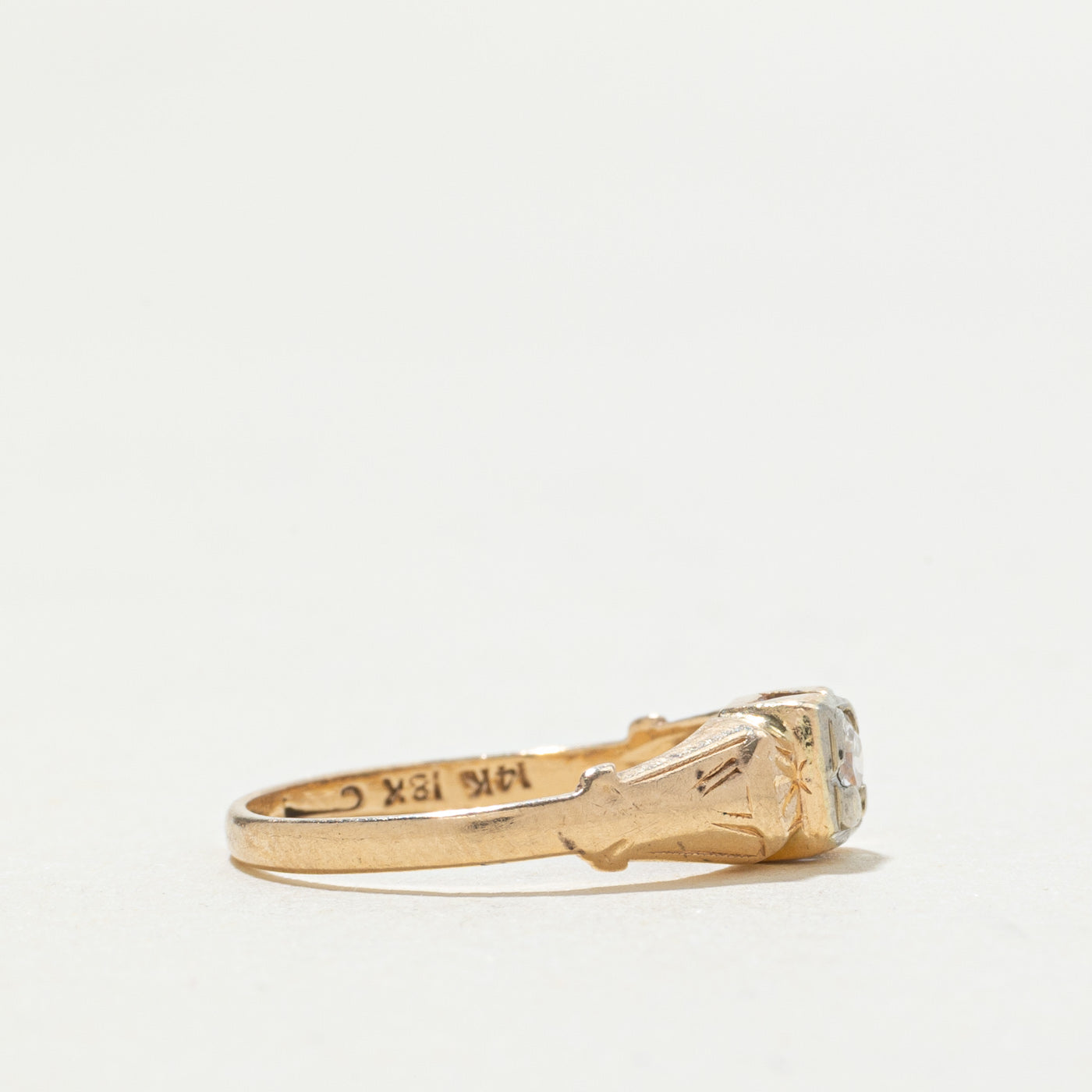 14k Transitional Cut Diamond Engraved Ring | 0.09ctw | SZ 3