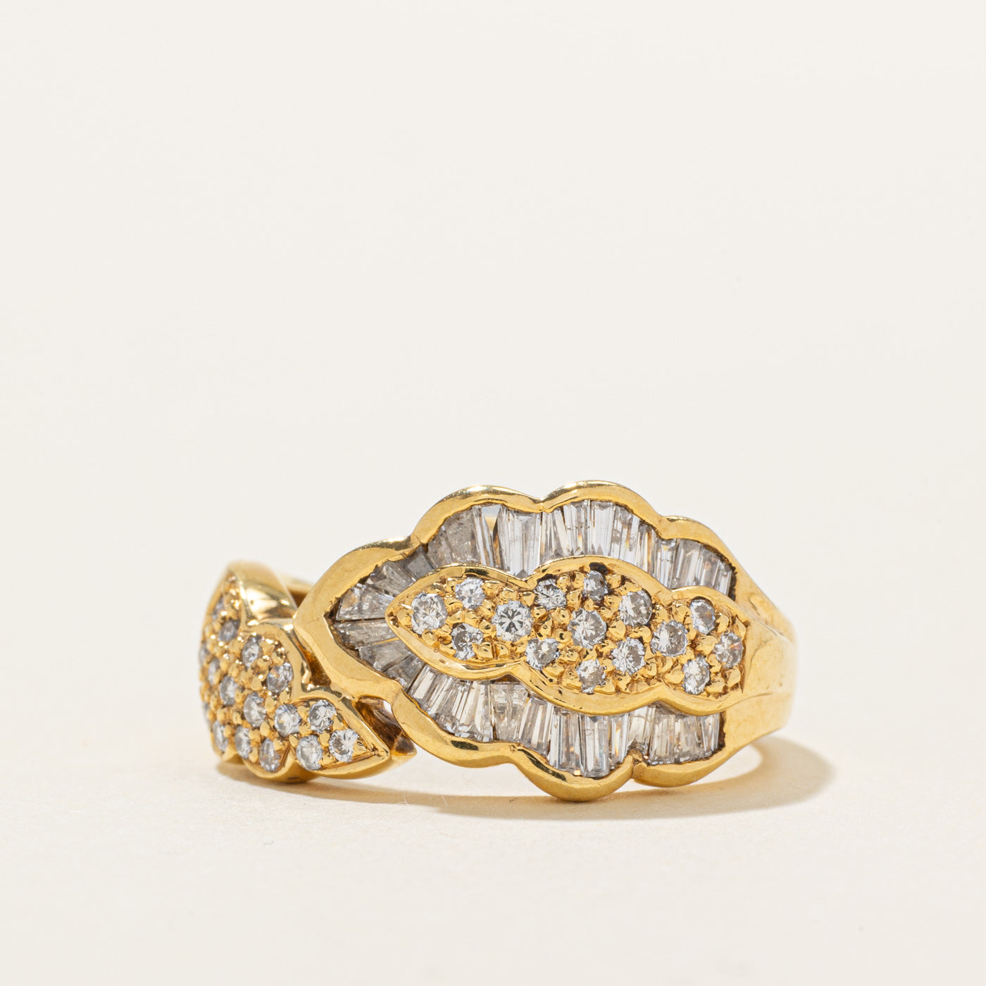 18K Mixed Cut Diamond Leaf Design Ring | 0.55ctw | SZ 6.25