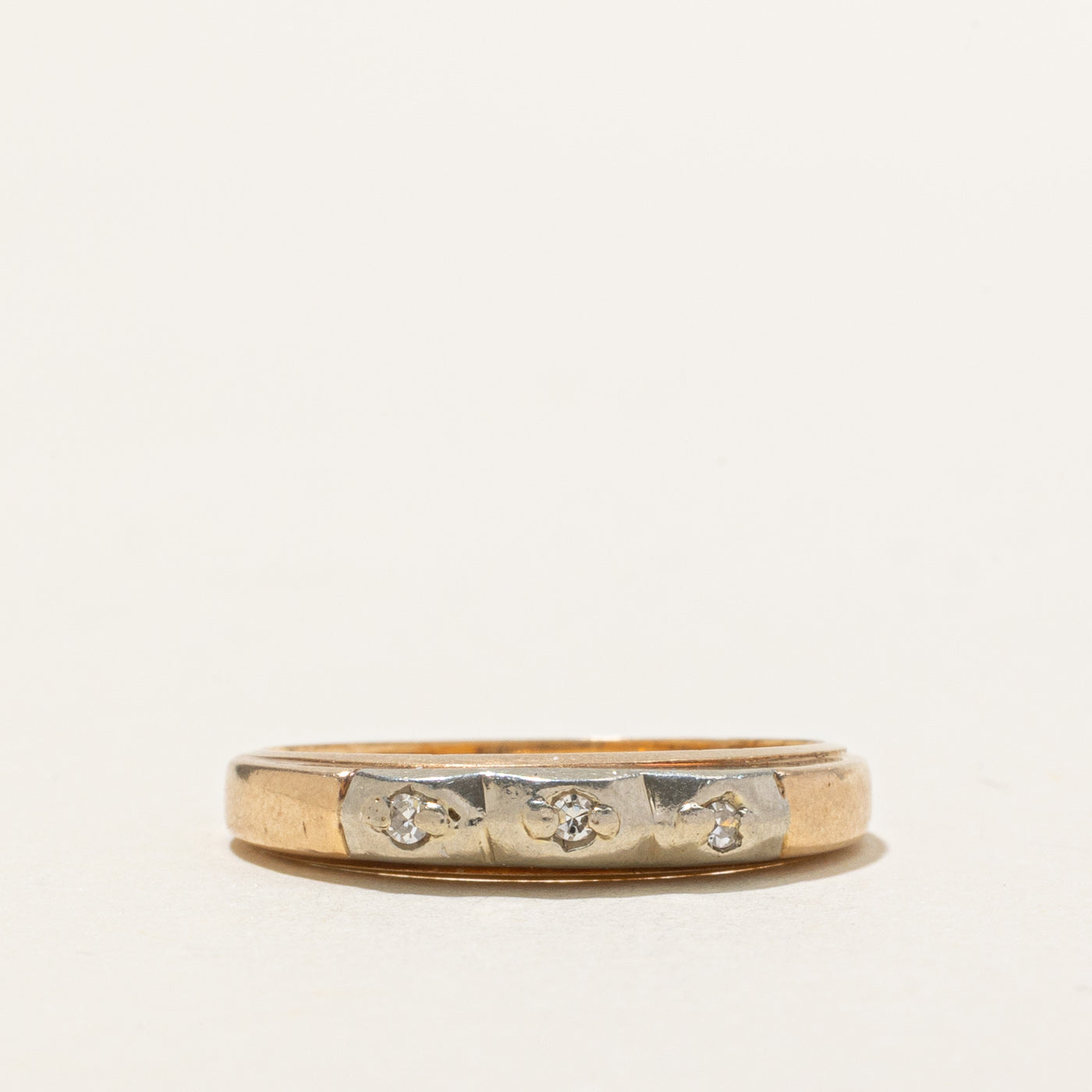 'Courtship' 14K Two Tone Gold Diamond Textured Band | SZ 7.0