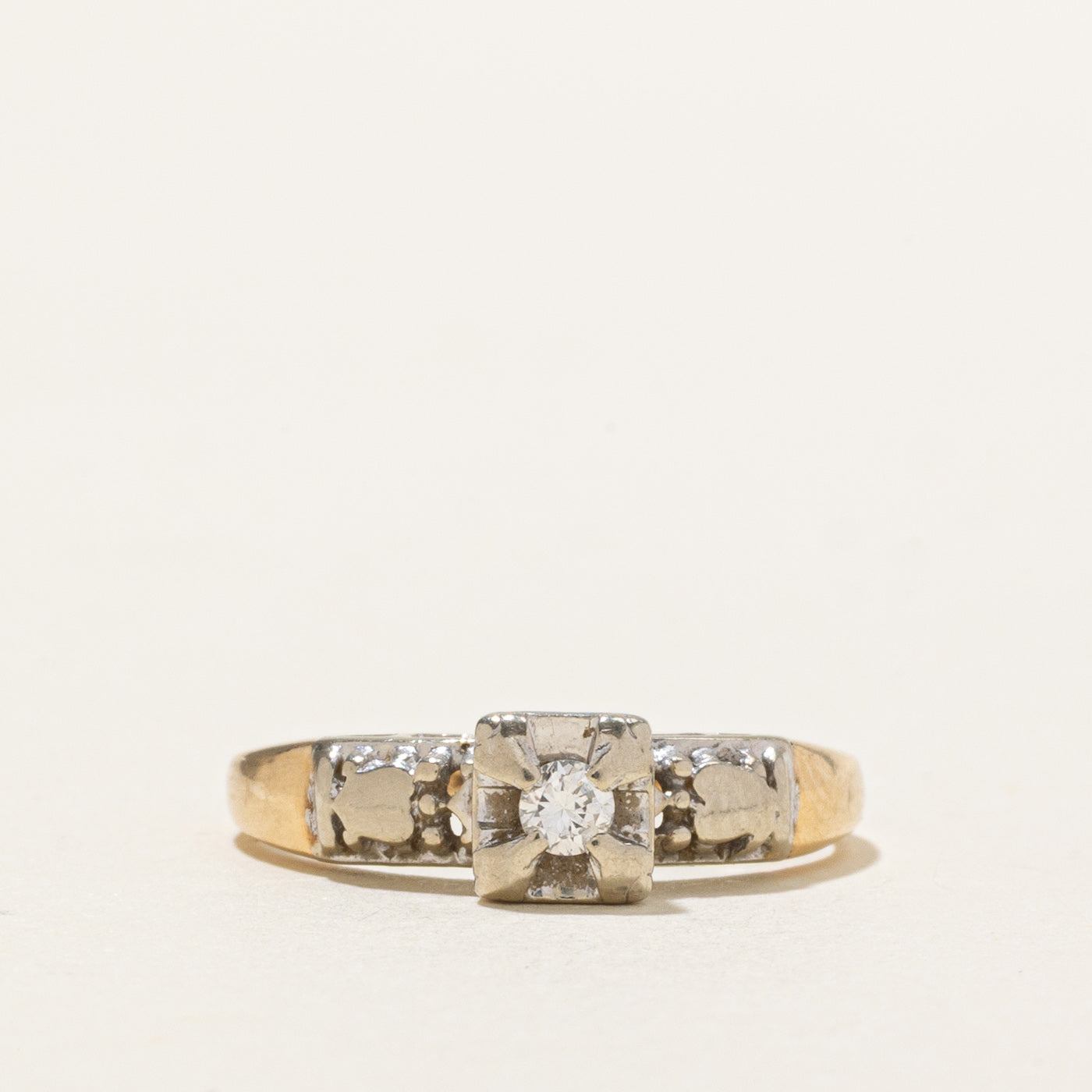 14K Two Tone Gold Illusion Set Diamond Textured Ring | SZ 4.5