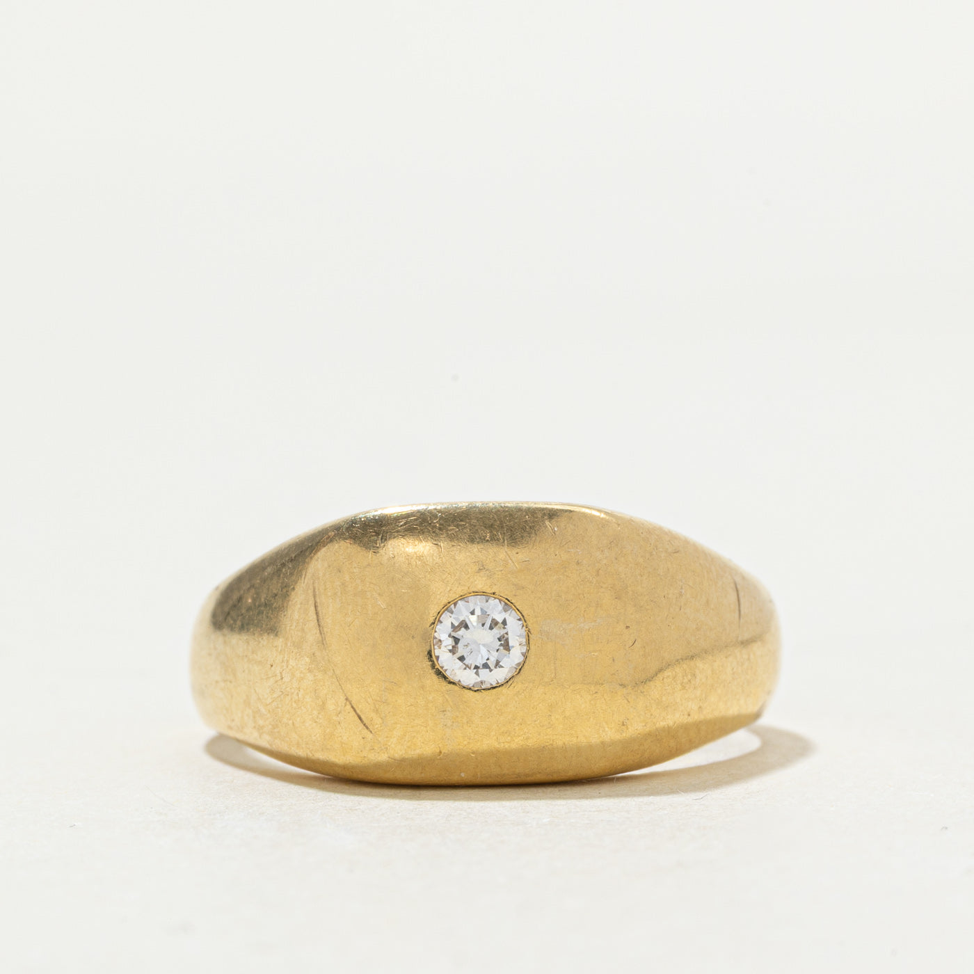 18k Flush Set Diamond Signet Ring | 0.15ctw | SZ 10.25