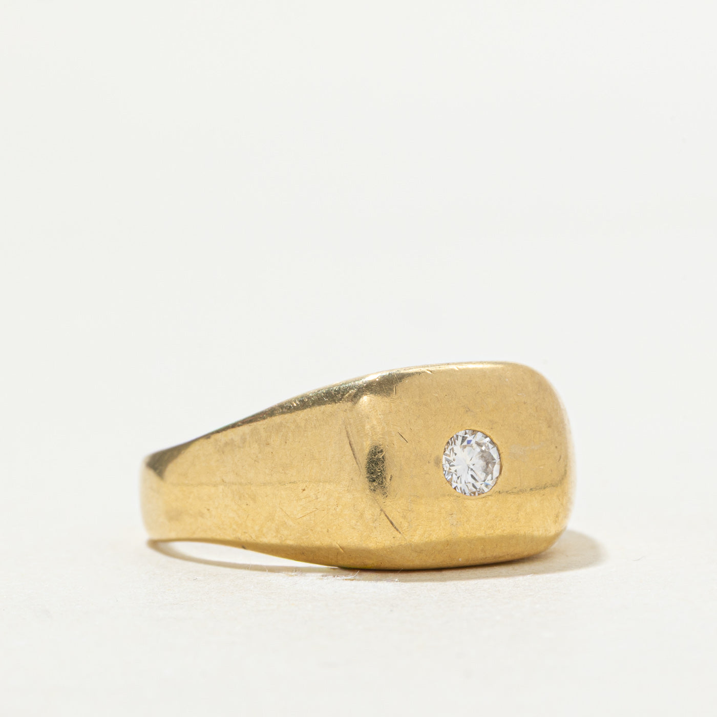 18k Flush Set Diamond Signet Ring | 0.15ctw | SZ 10.25