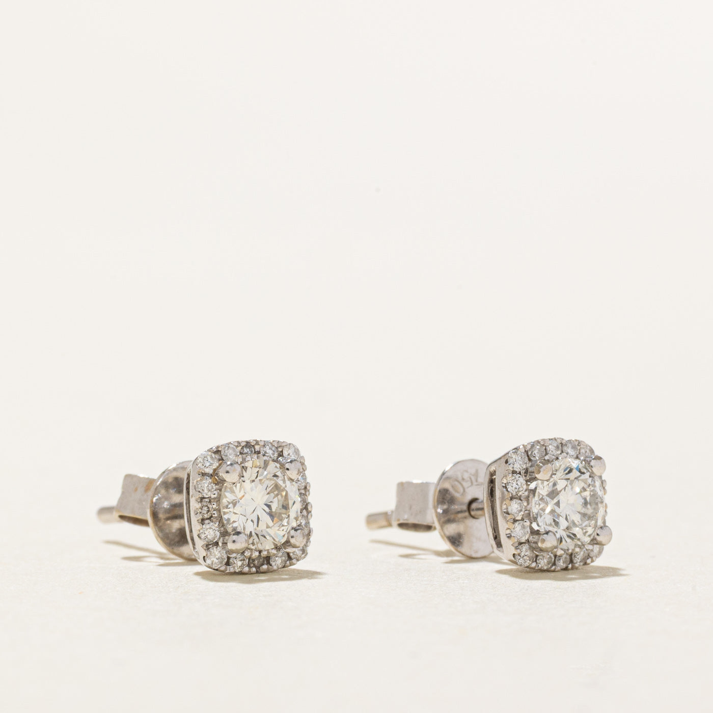 18k Diamond Halo Stud Earrings | 0.56ctw