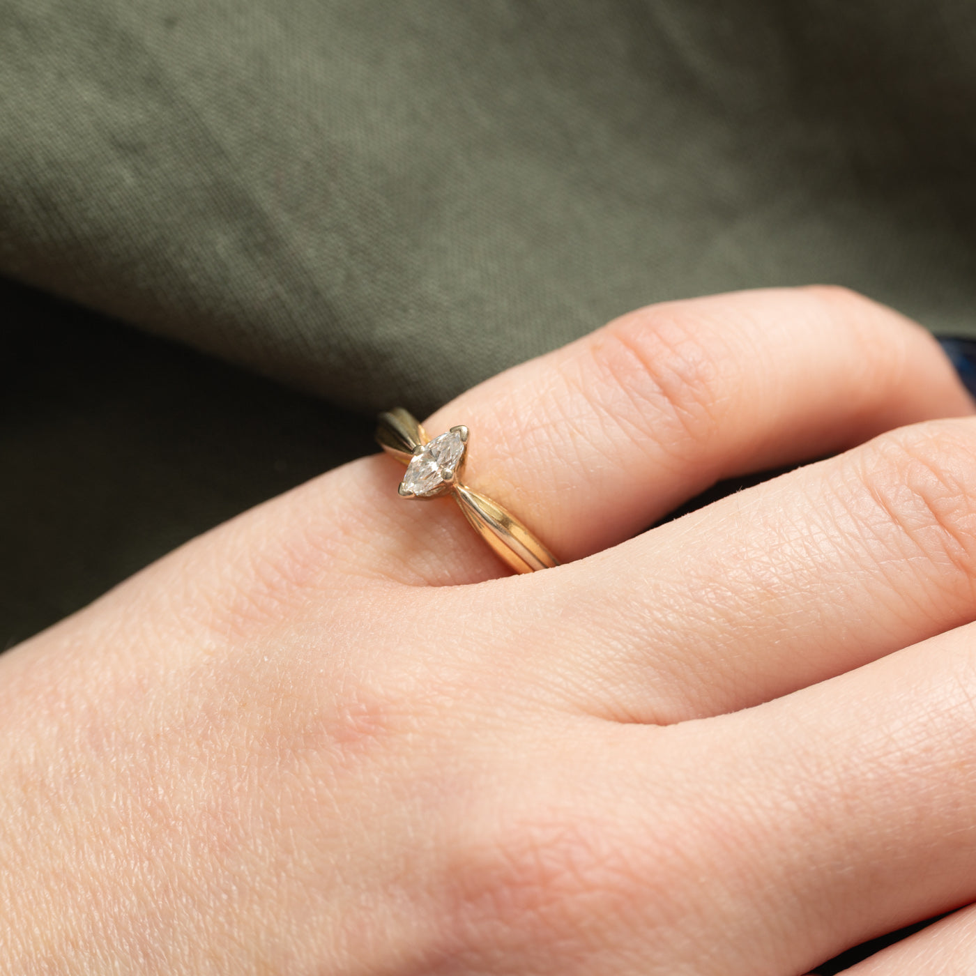 Bague solitaire en or 14 carats avec diamant taille marquise | 0,18 ct | Taille 4,25