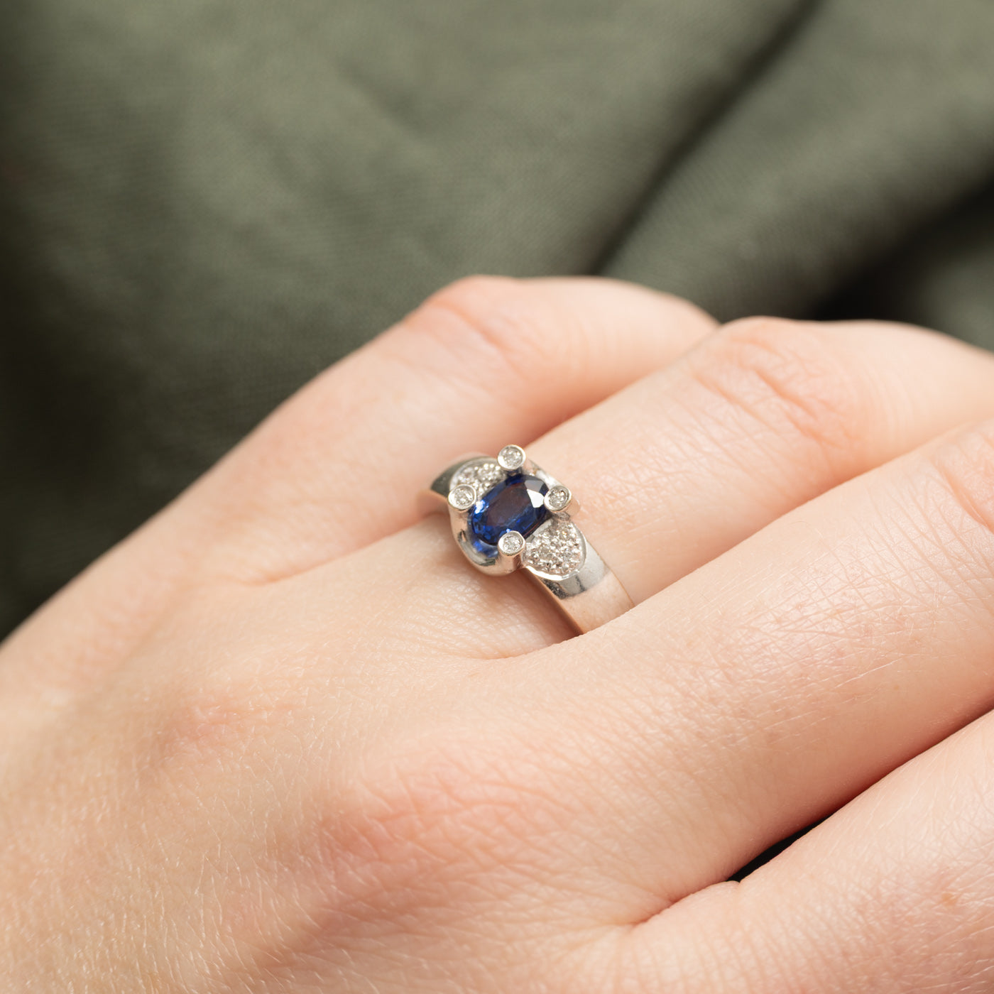 14K Oval Cut Sapphire & Diamond Accented Ring | 0.42ct, 0.07ctw | SZ 7.0
