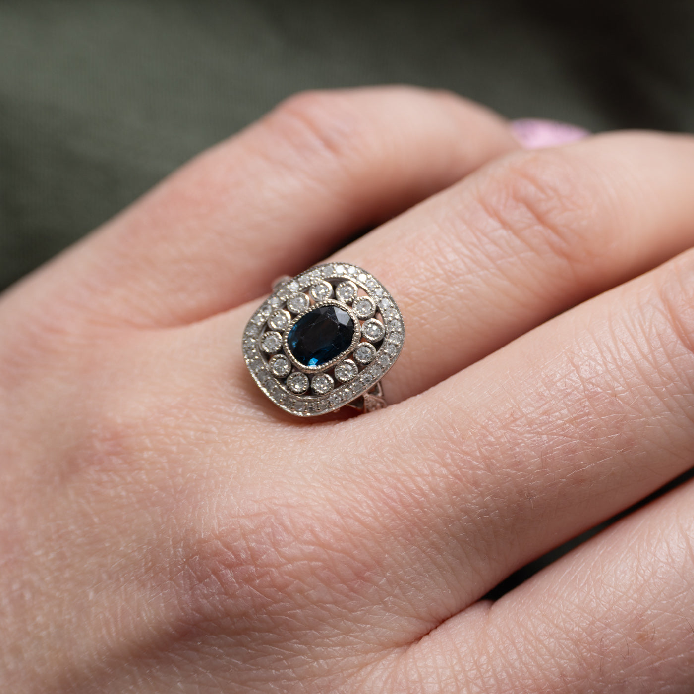 '100 Ways' 14k White Gold Art Deco Inspired Sapphire & Diamond Ring | 0.88ct, 0.30ctw | SZ 6.75