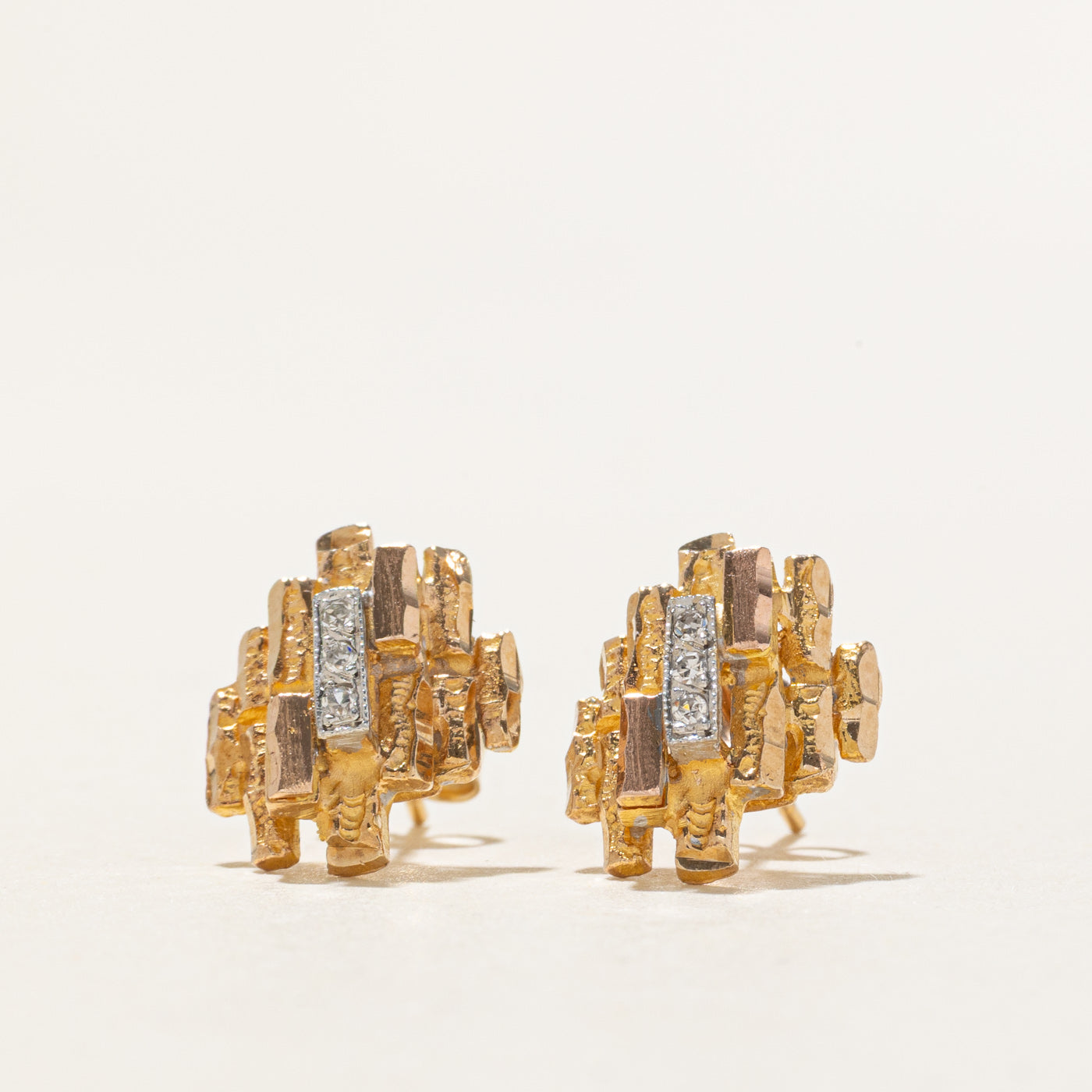 10k Yellow Gold Diamond Textured Stud Earrings | 0.06ctw