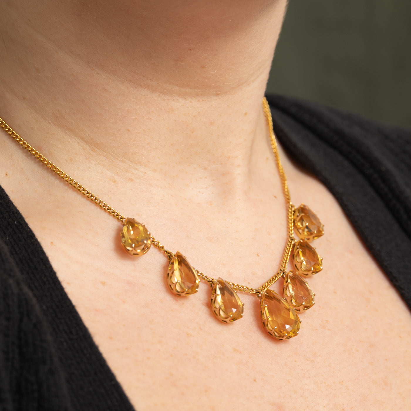 Five Stone Citrine Teardrop Necklace | 24.8ct | 16"
