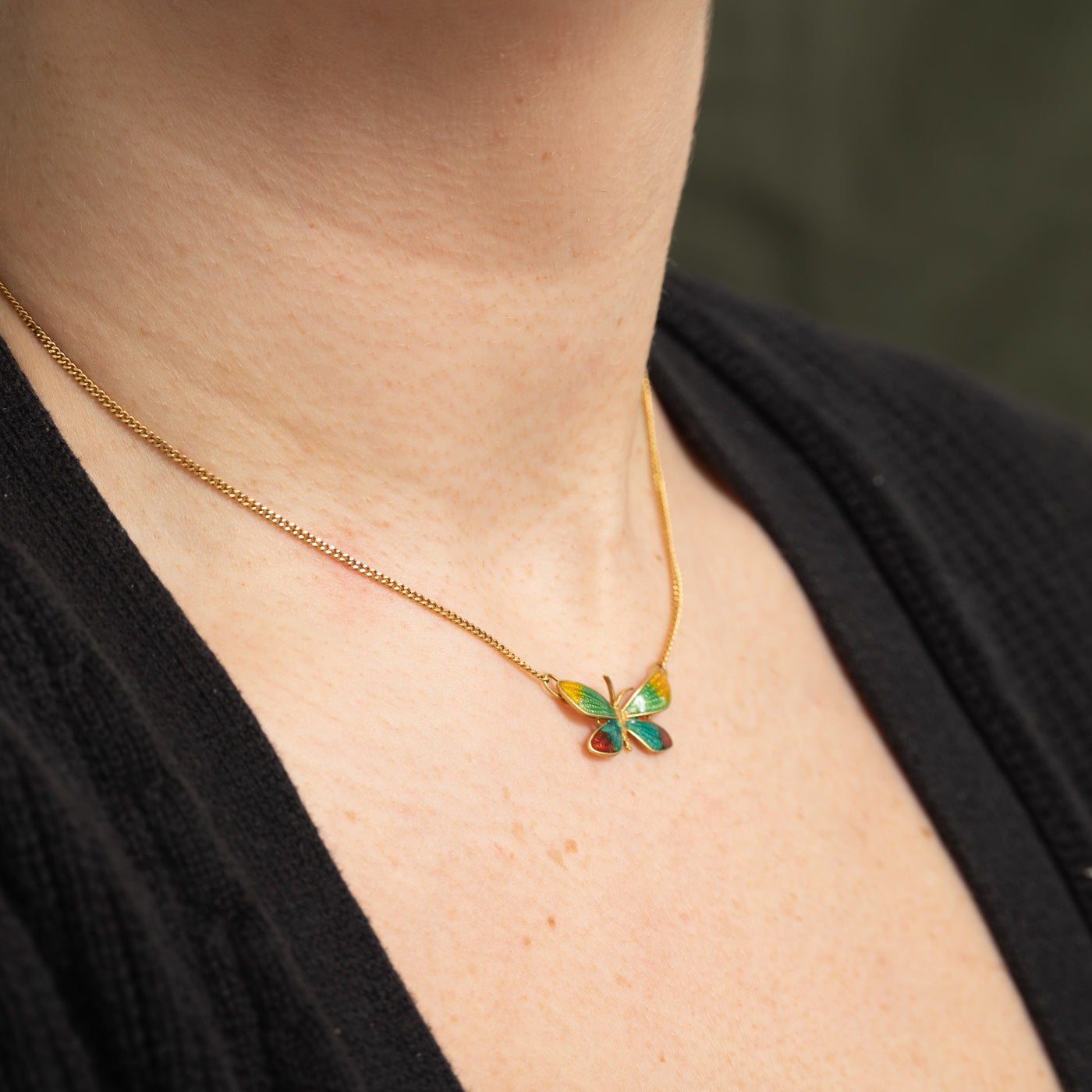 Italian Enamel Butterfly Necklace | 15"