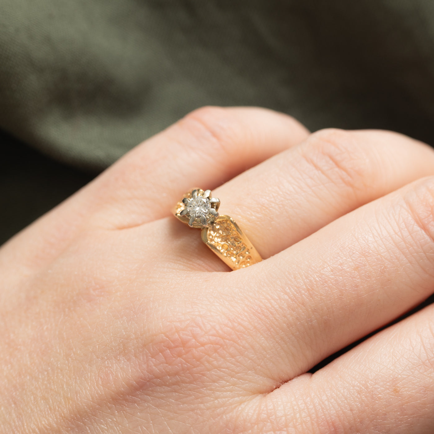 Bague solitaire texturée en diamant | 0,20 ct | Taille 7,5