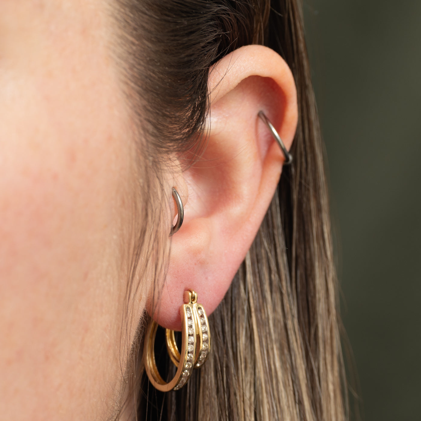 10k Diamond Double Layered Hoop Earrings | 0.50ctw