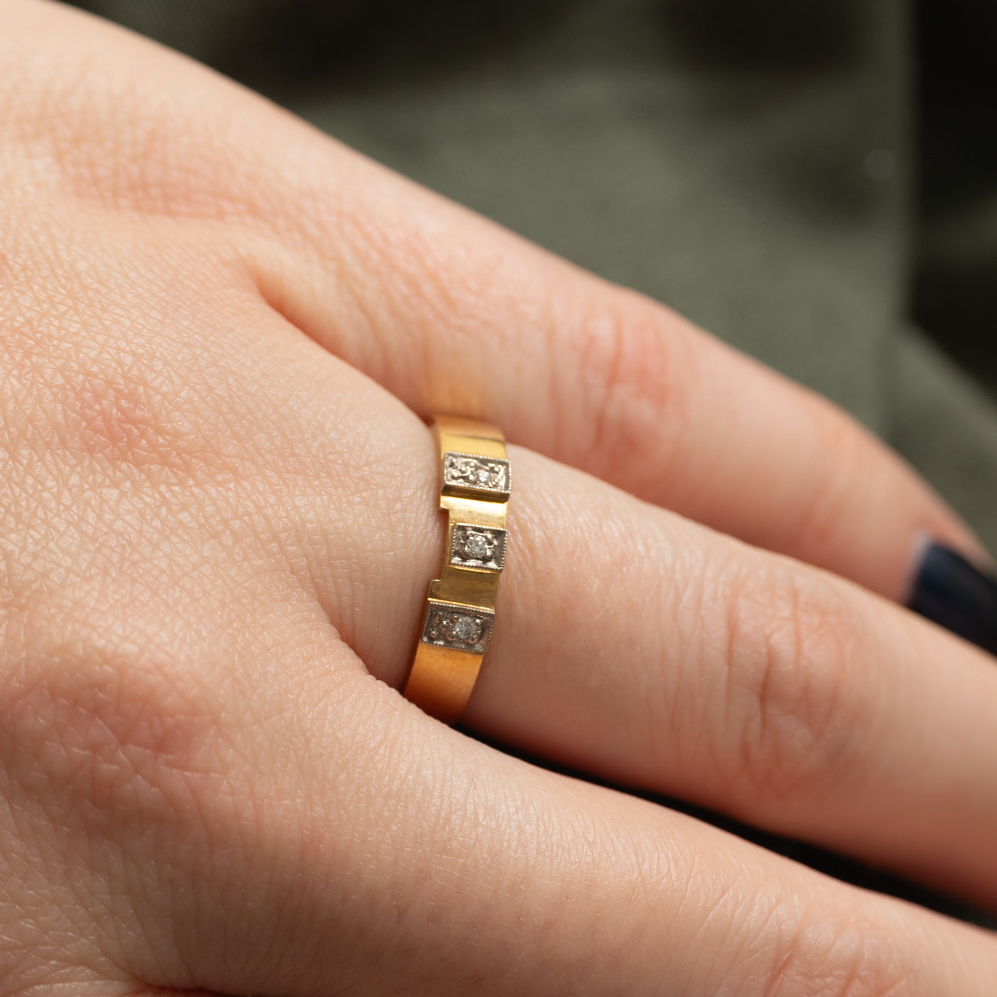 10K Diamond Geometric Milgrain Band | SZ 6.25