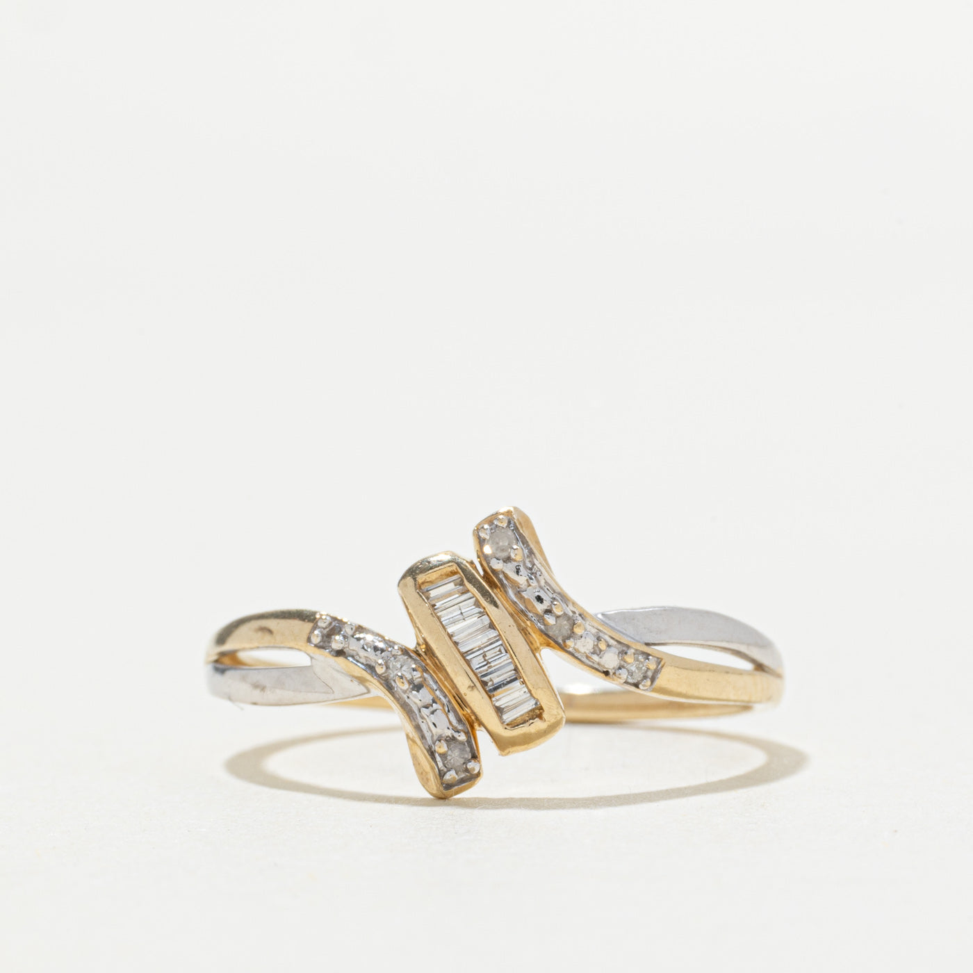 9k Baguette Cut Diamond Bypass Ring | SZ 7.75